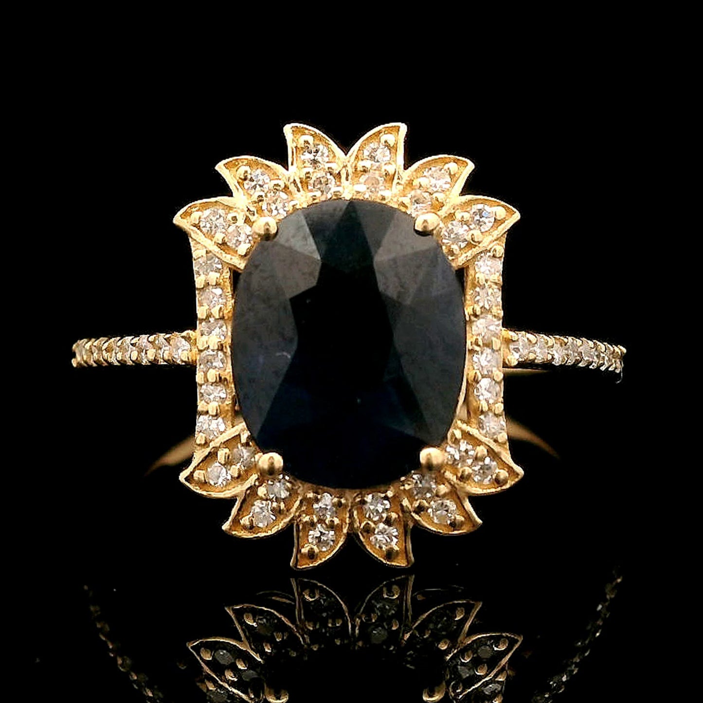 2.25 Ct Oval Mixed Cut Natural Sapphire 14K Gold Ring
