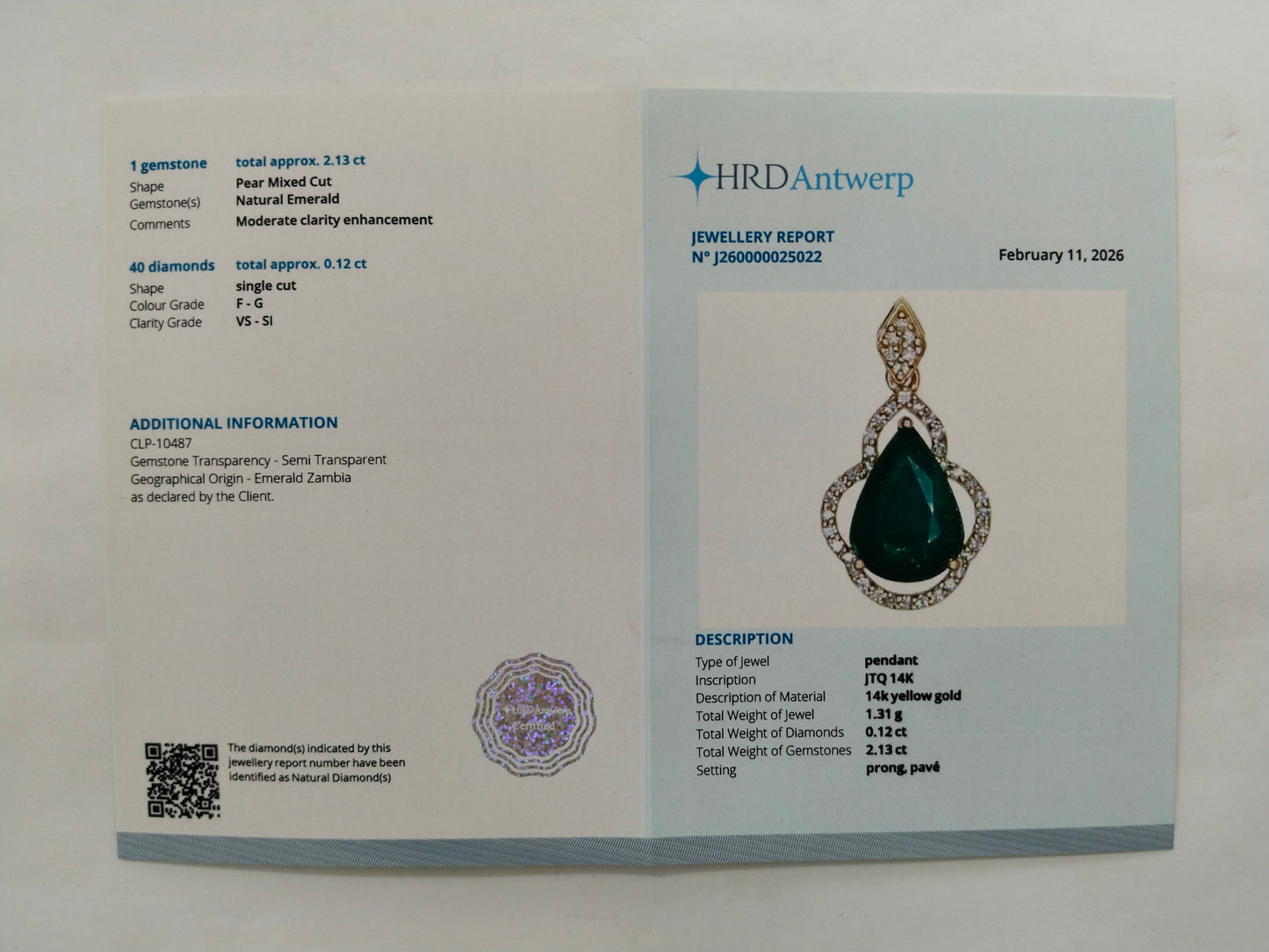 2.25 Ct Pear Mixed Cut Natural Emerald 14K Gold Pendant