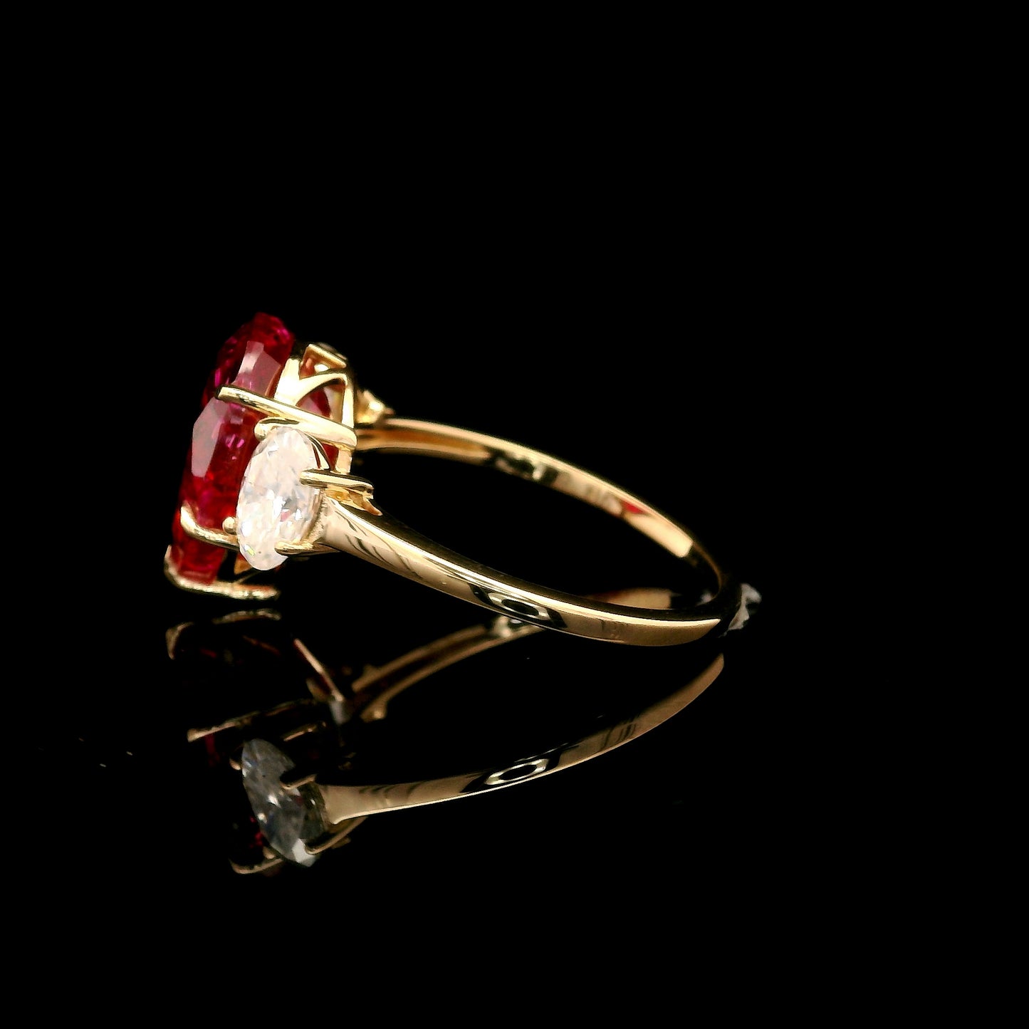 6.14 Ct Pear Mixed Cut Lab Grown Ruby 14K Gold Ring
