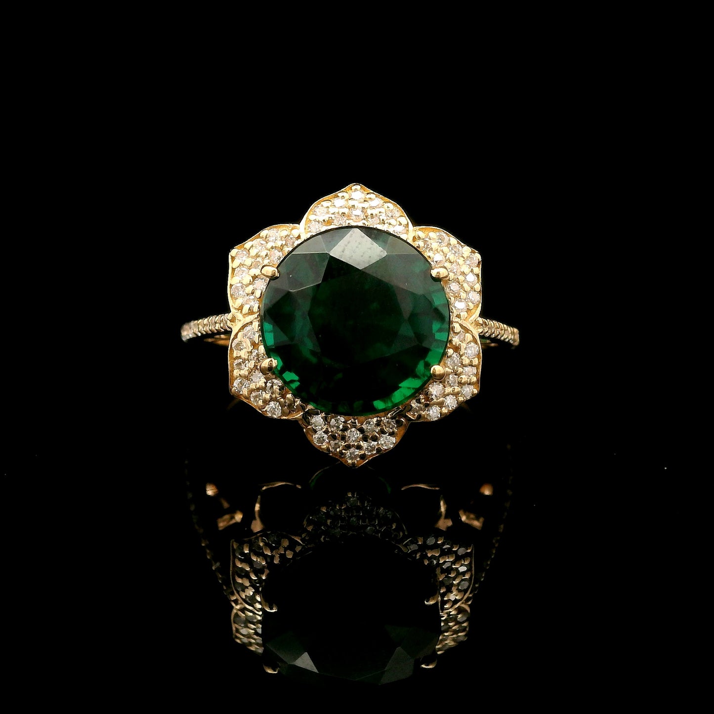 4.91 Ct Round Mixed Cut Lab Grown Emerald 14K Gold Ring