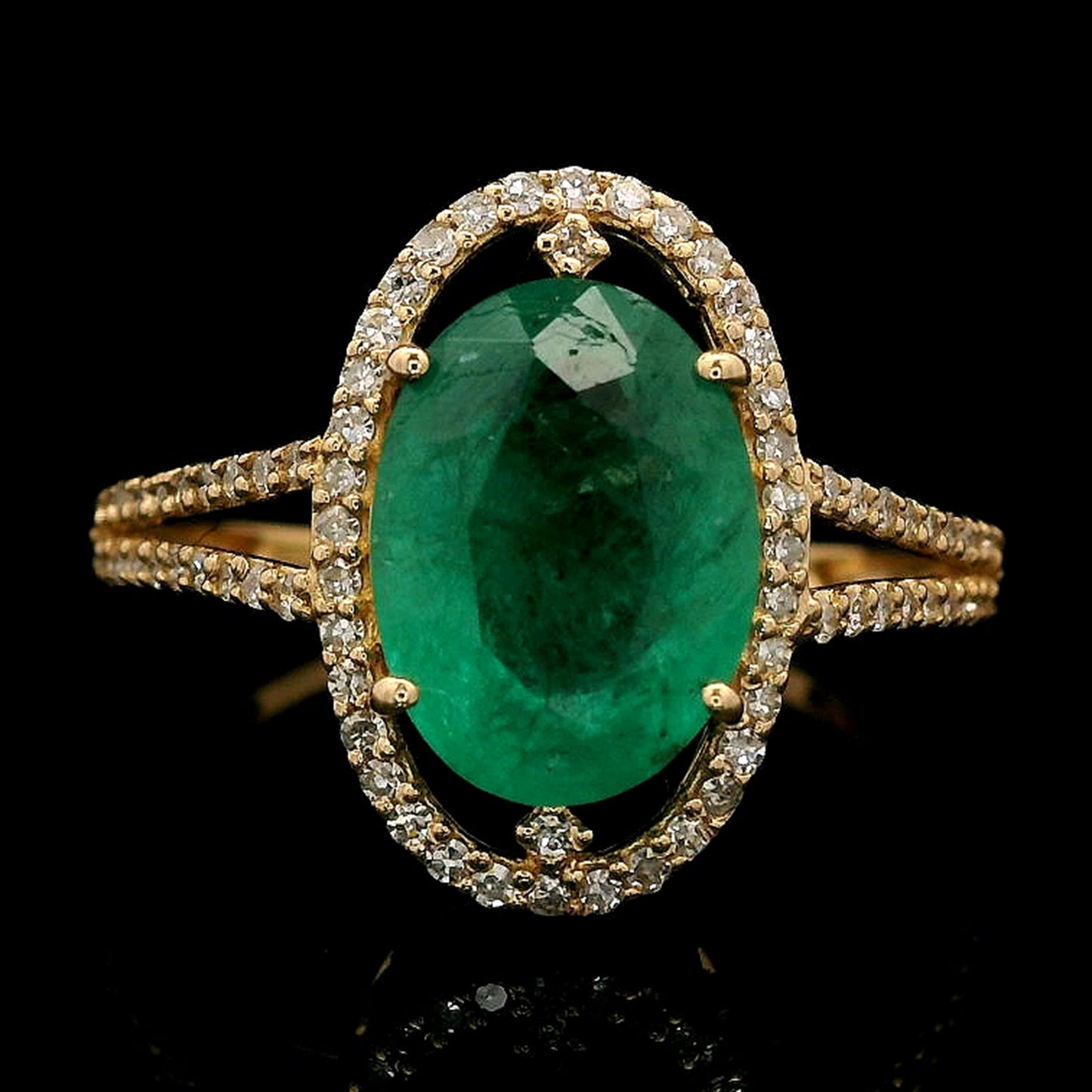 2.46 Ct Oval Mixed Cut Natural Emerald 14K Gold Ring