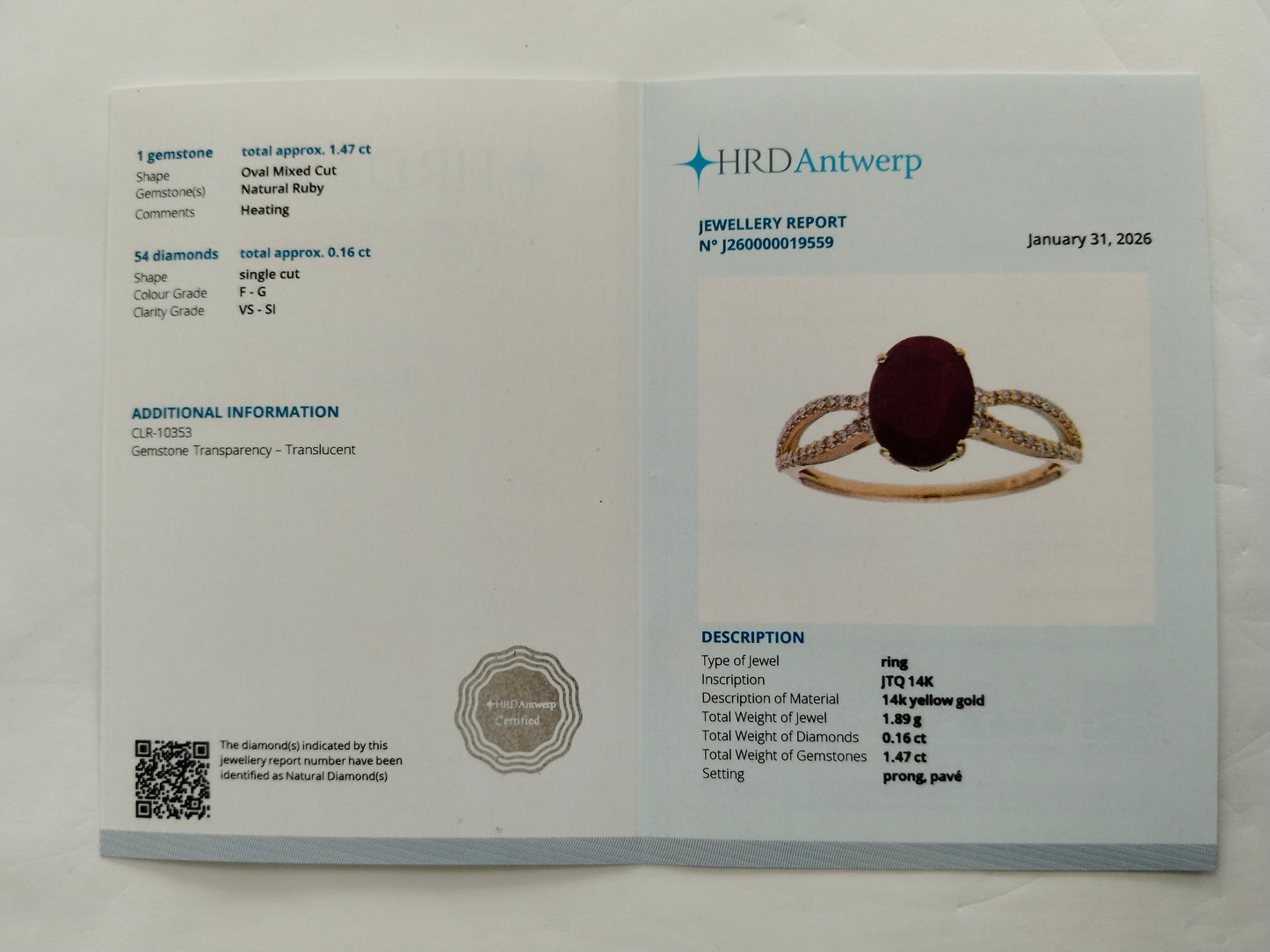 1.63 Ct Oval Mixed Cut Natural Ruby 14K Gold Ring