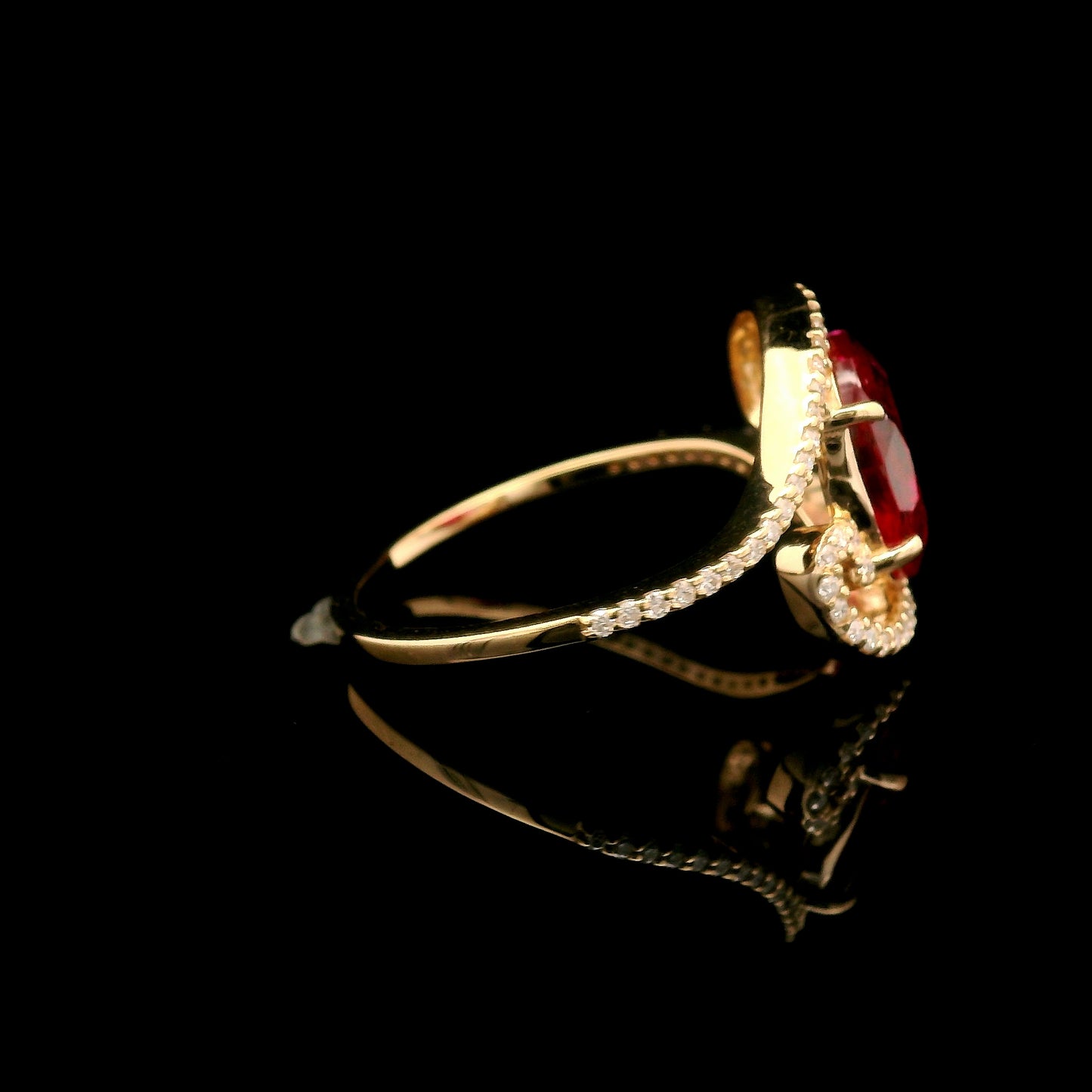 2.53 Ct Oval Mixed Cut Lab Grown Ruby 14K Gold Ring