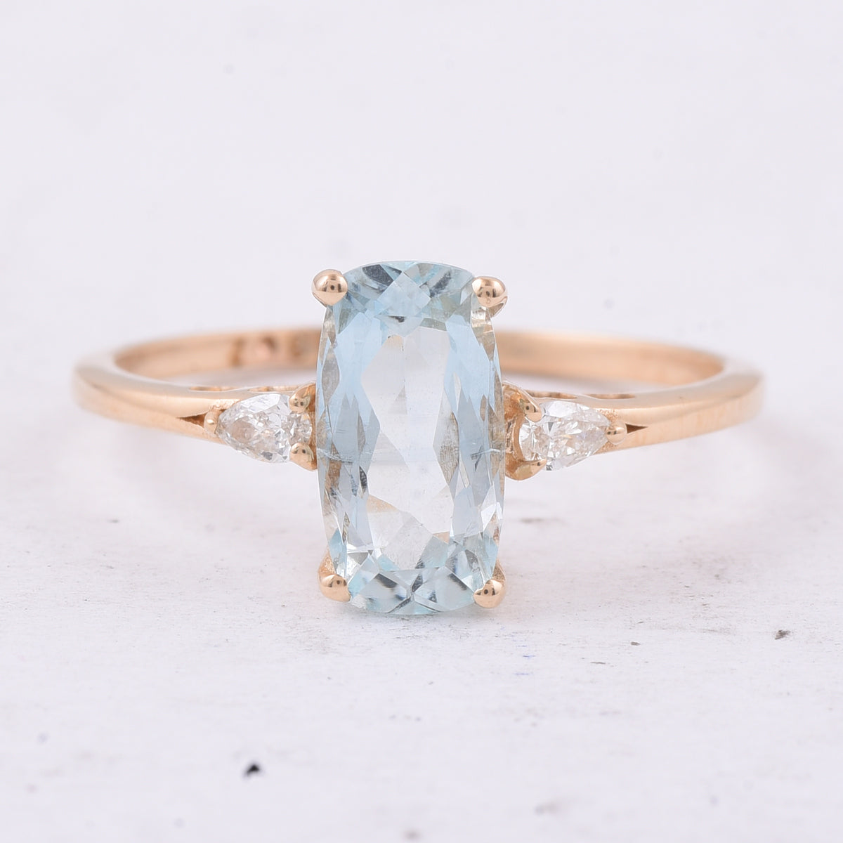 1.62 Ct Cushion Natural Aquamarine 14K Gold Ring