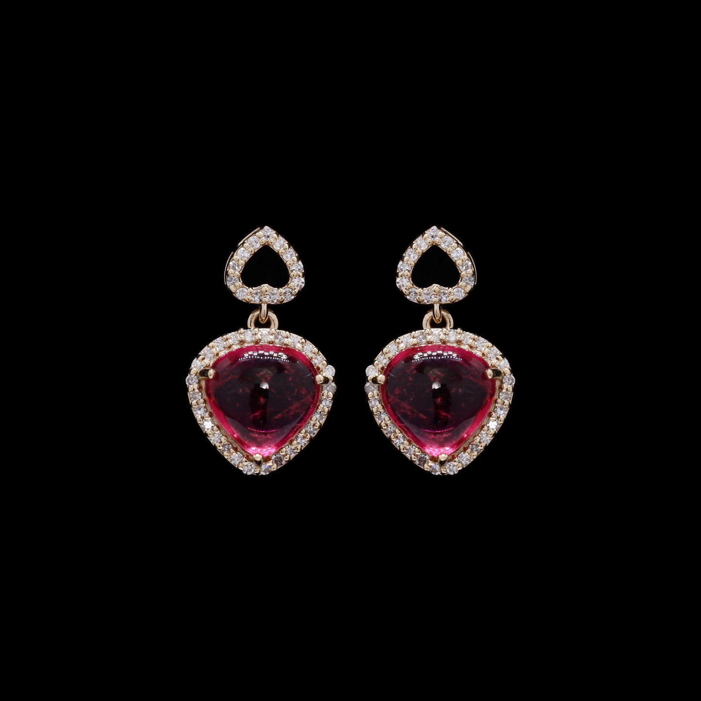 4.14 Ct Heart Natural Rubellite 14K Gold Earrings