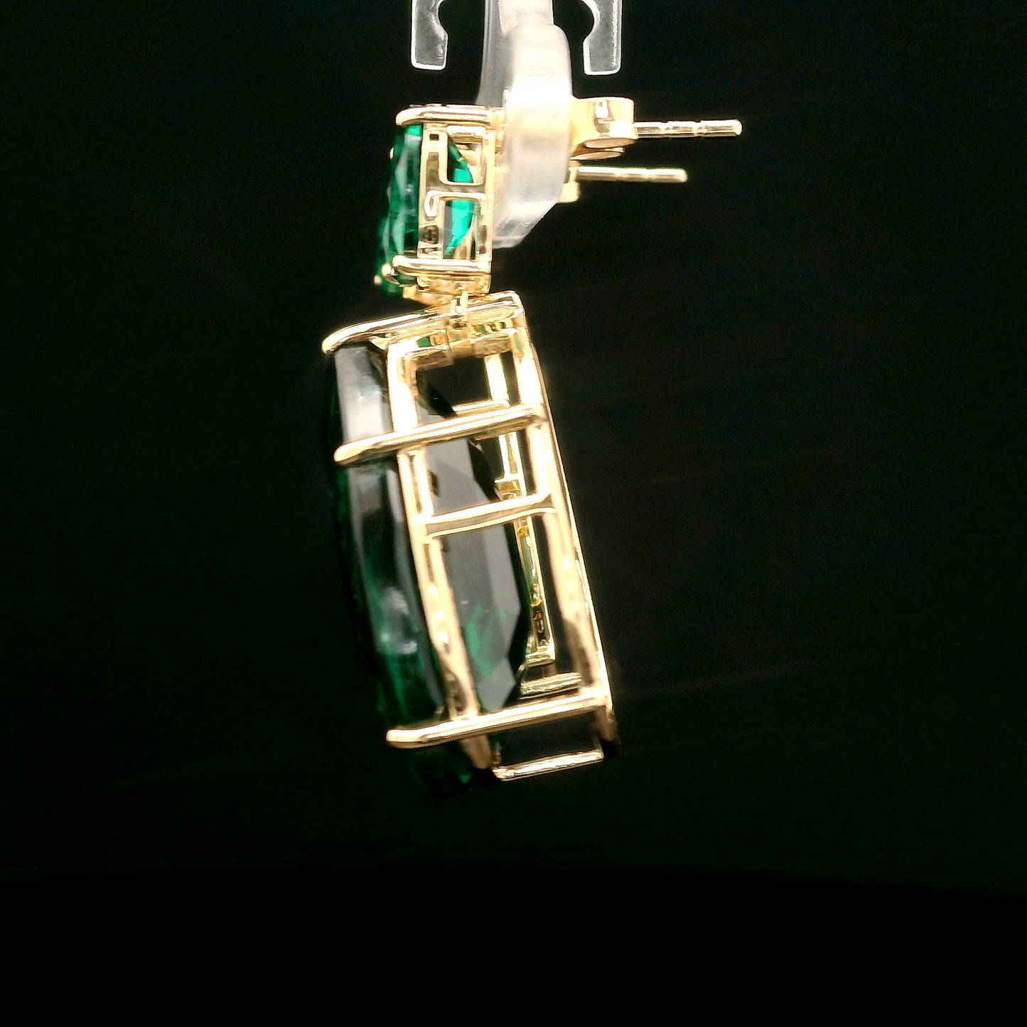 25.12 Ct Fancy Mixed Cut Lab Grown Emerald 14K Gold Earrings