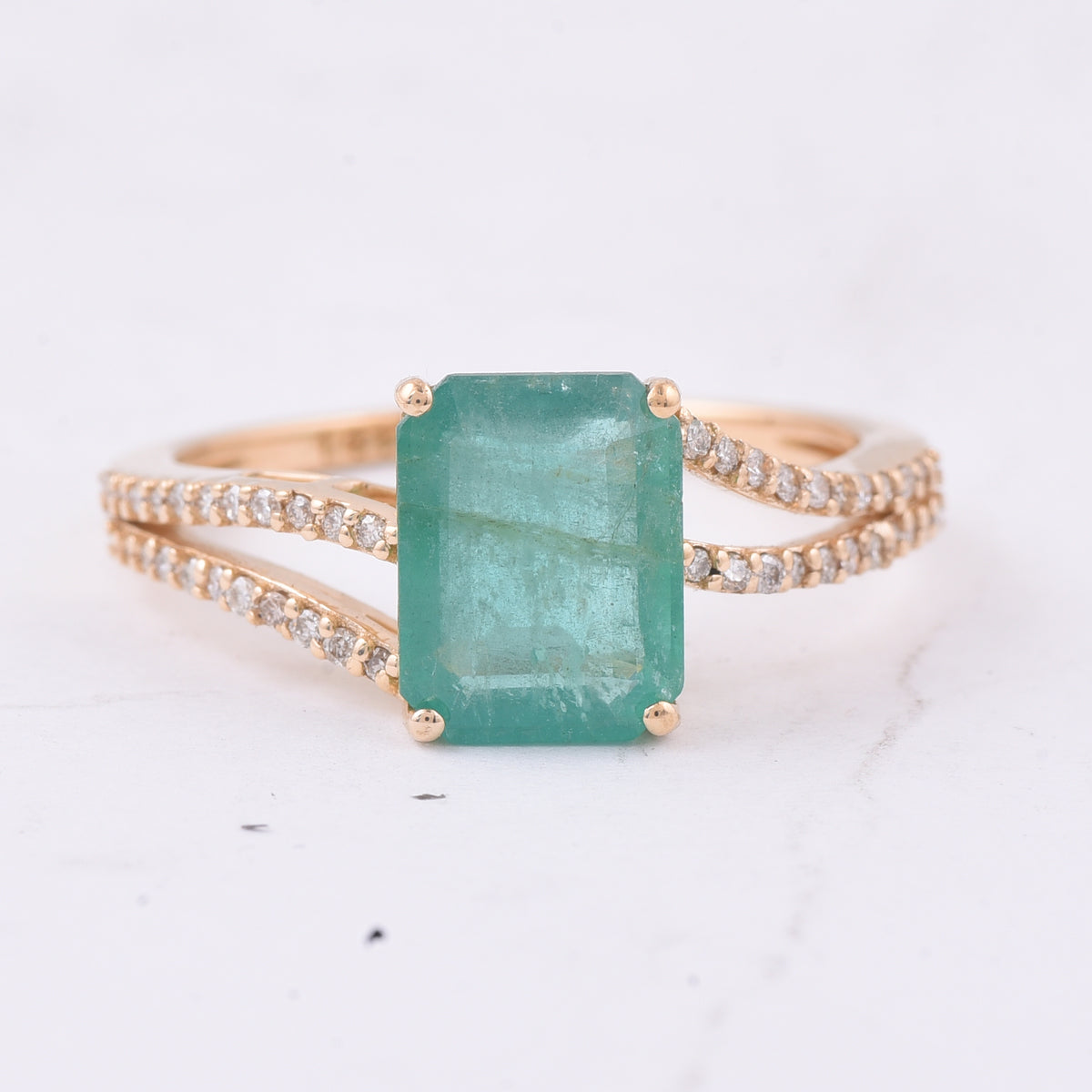 1.91 Ct Octagon Step Cut Natural Emerald 14K Gold Ring