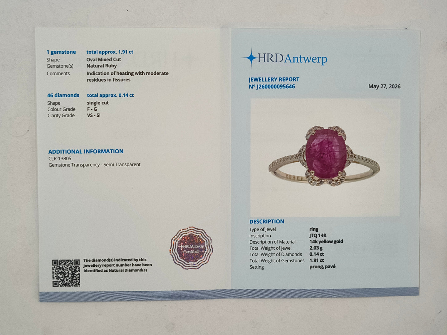 2.05 Ct Oval Mixed Cut Natural Ruby 14K Gold Ring
