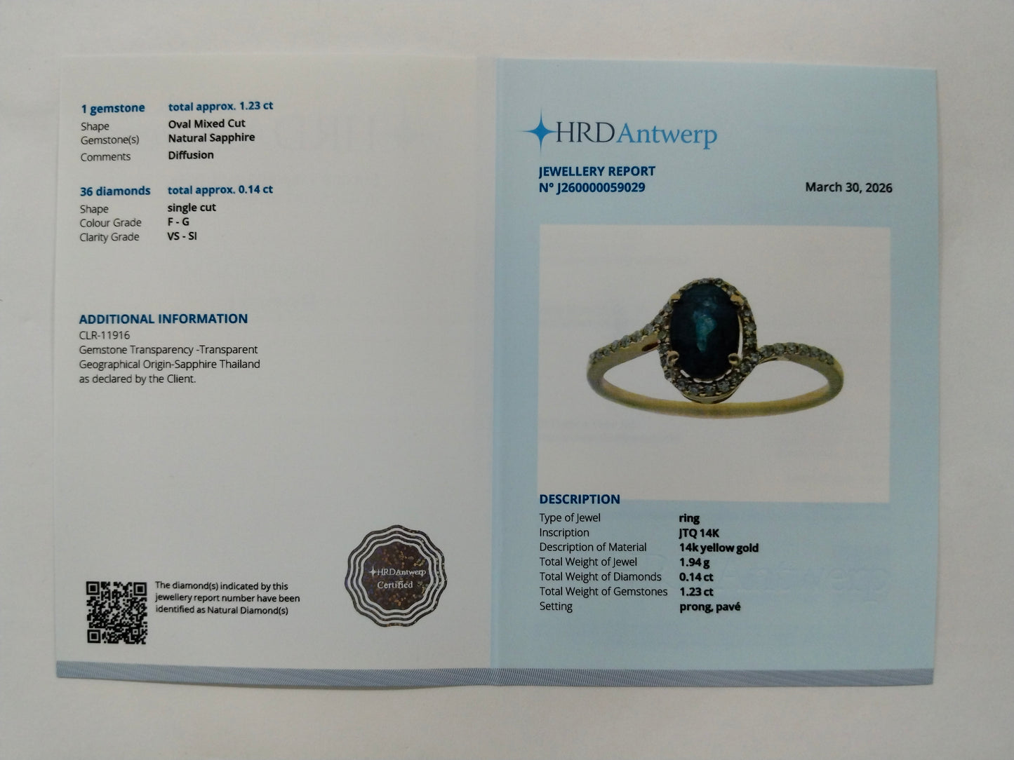 1.37 Ct Oval Mixed Cut Natural Sapphire 14K Gold Ring