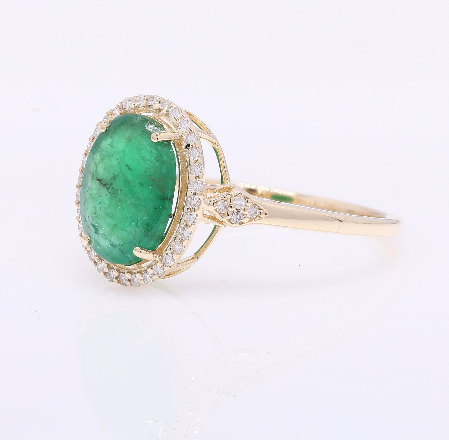 2.16 Ct Oval Mixed Cut Natural Emerald 14K Gold Ring