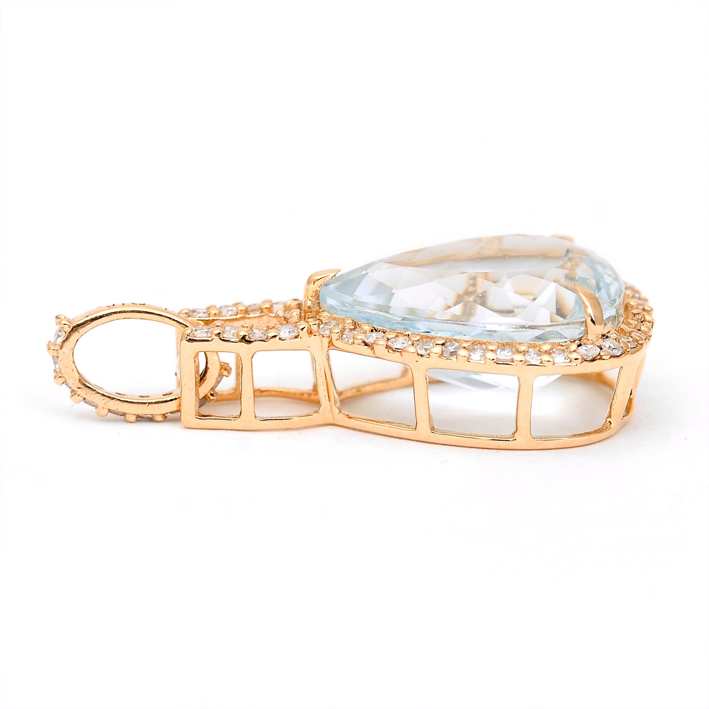 3.39 Ct Pear Mixed Cut Natural Aquamarine 14K Gold Pendant
