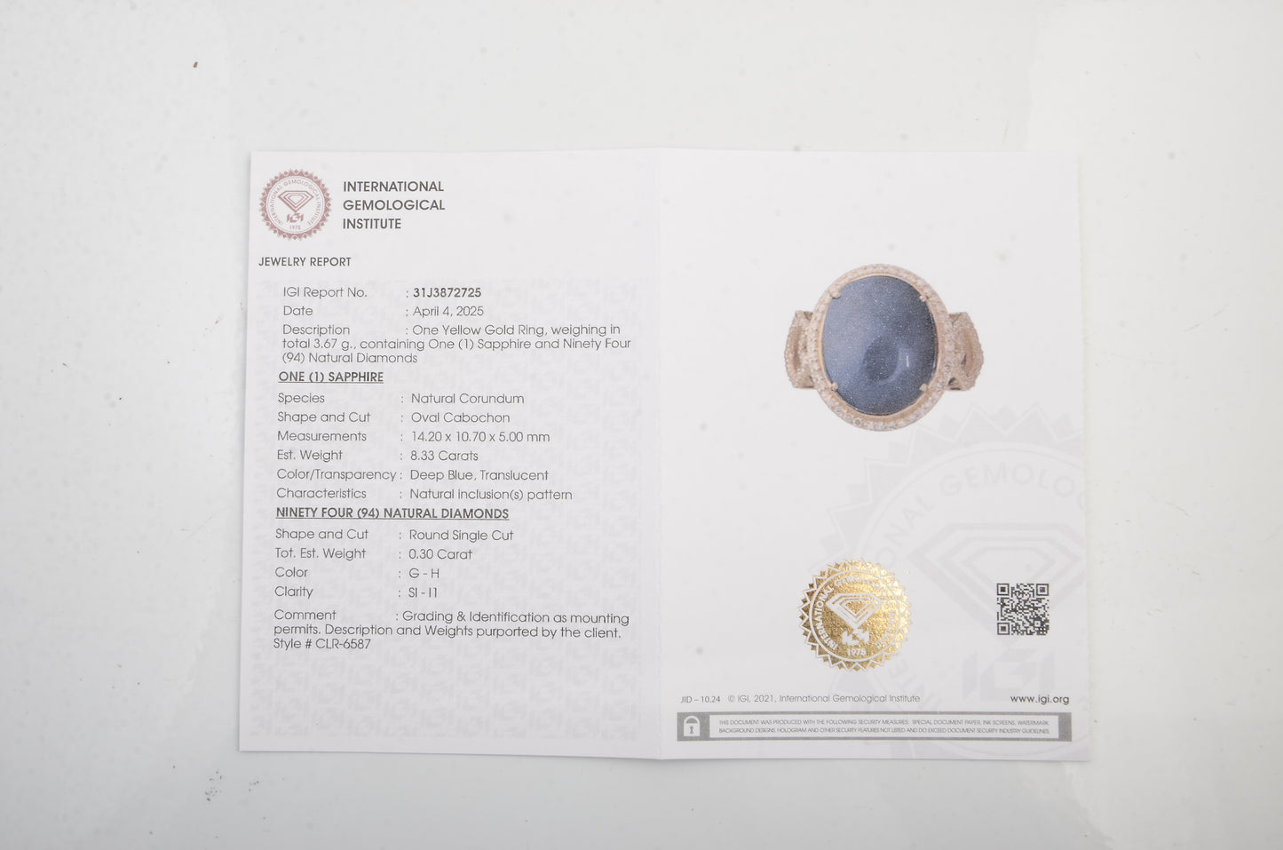 8.63 Ct Natural Codundum Sapphire 14K Gold Ring