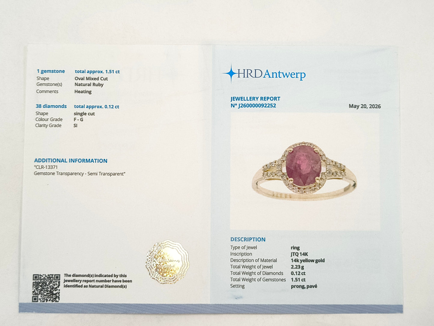 1.63 Ct Oval Ruby 14K Gold Ring