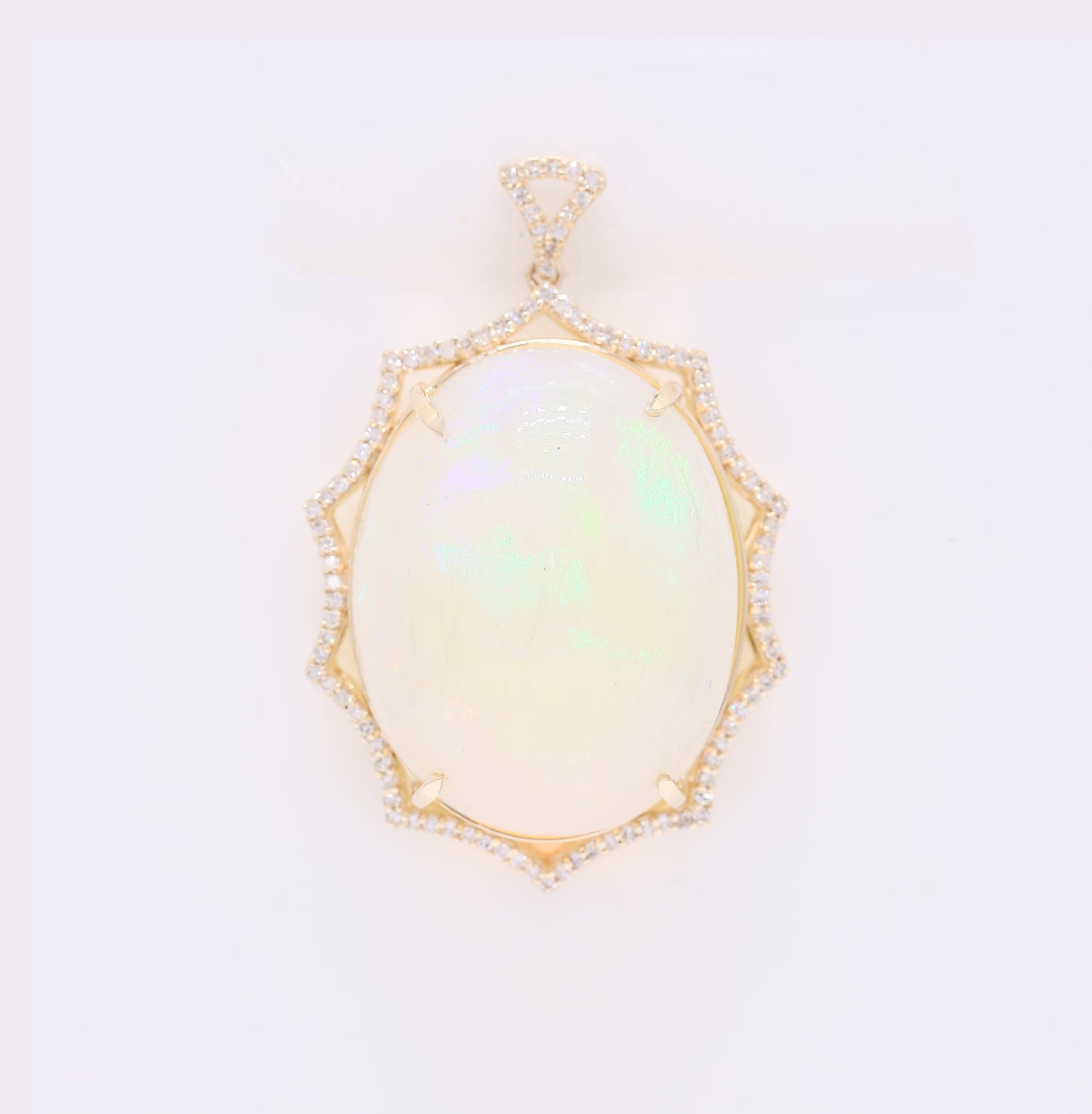 33.99 Ct Oval Cabochon Cut Natural Opal 14K Gold Pendant