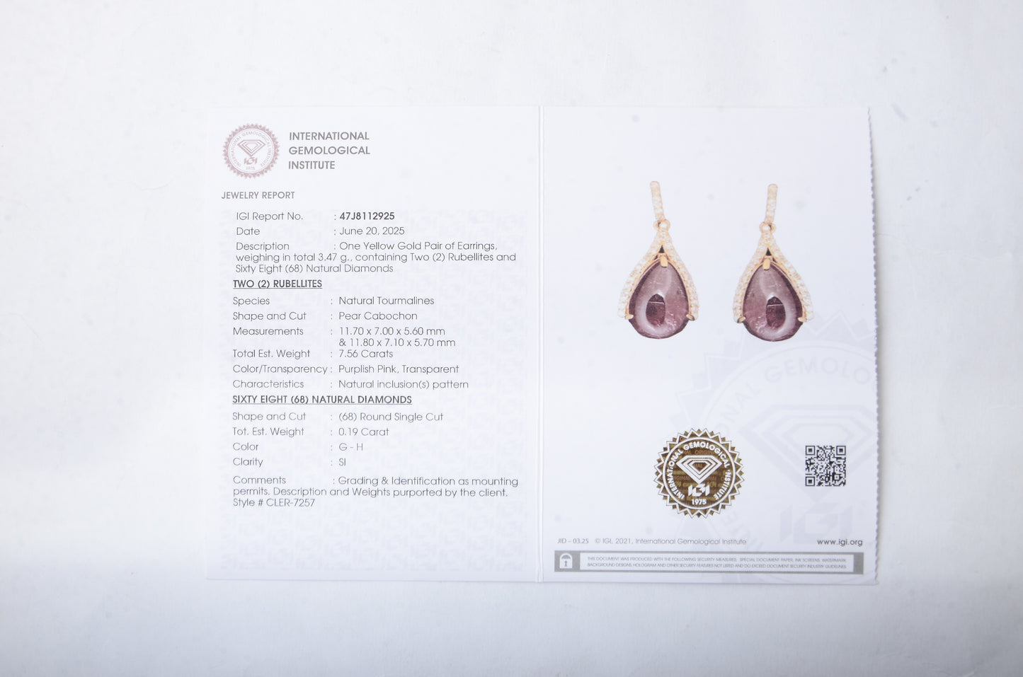7.75 Ct Pear Cabochon Natural Tourmaline 14K Gold Earrings