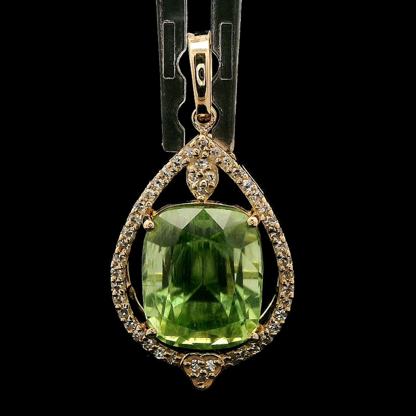 4.79 Ct Cushion Mixed Cut Natural Peridot 14K Gold Pendant