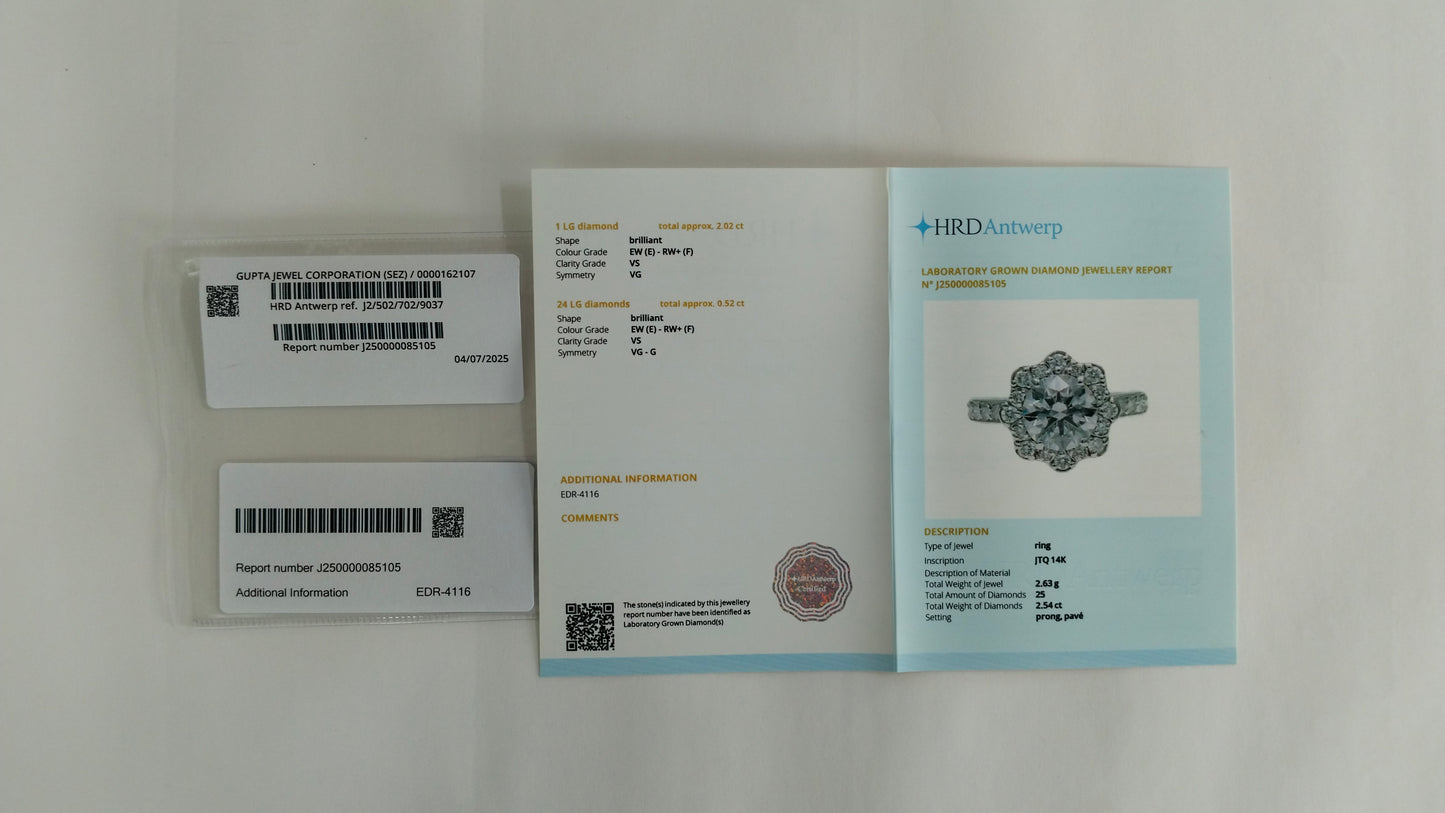 2.54 Carats Lab Grown Diamond 14K Gold Ring
