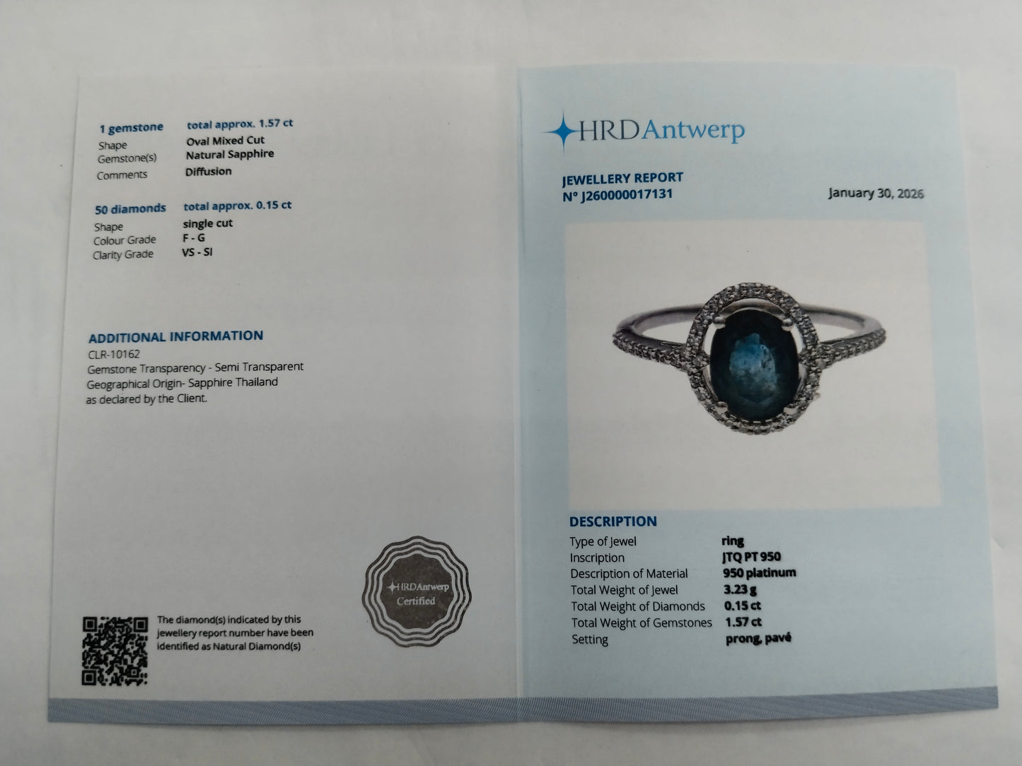 1.72 Ct Oval Mixed Cut Natural Sapphire 950 Platinum Ring