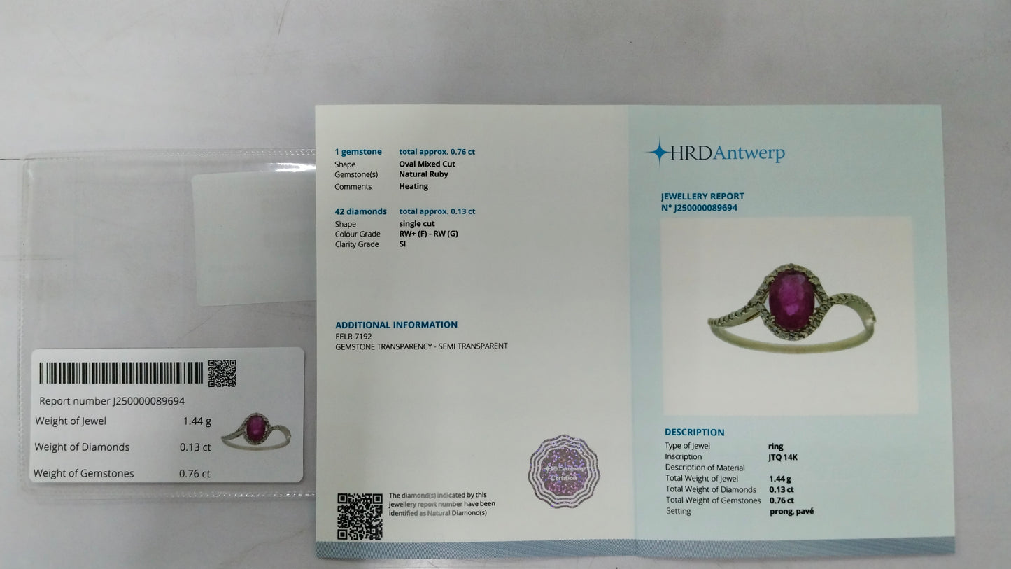 0.89 Ct Oval Mixed Cut Natural Ruby 14K Gold Ring