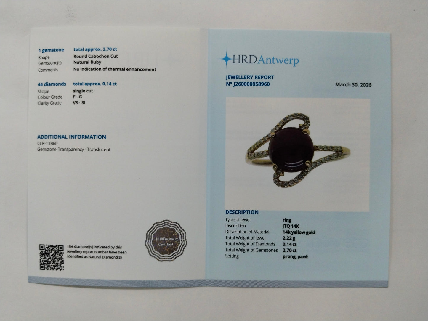 2.84 Ct Round Cabochon Cut Natural Ruby 14K Gold Ring