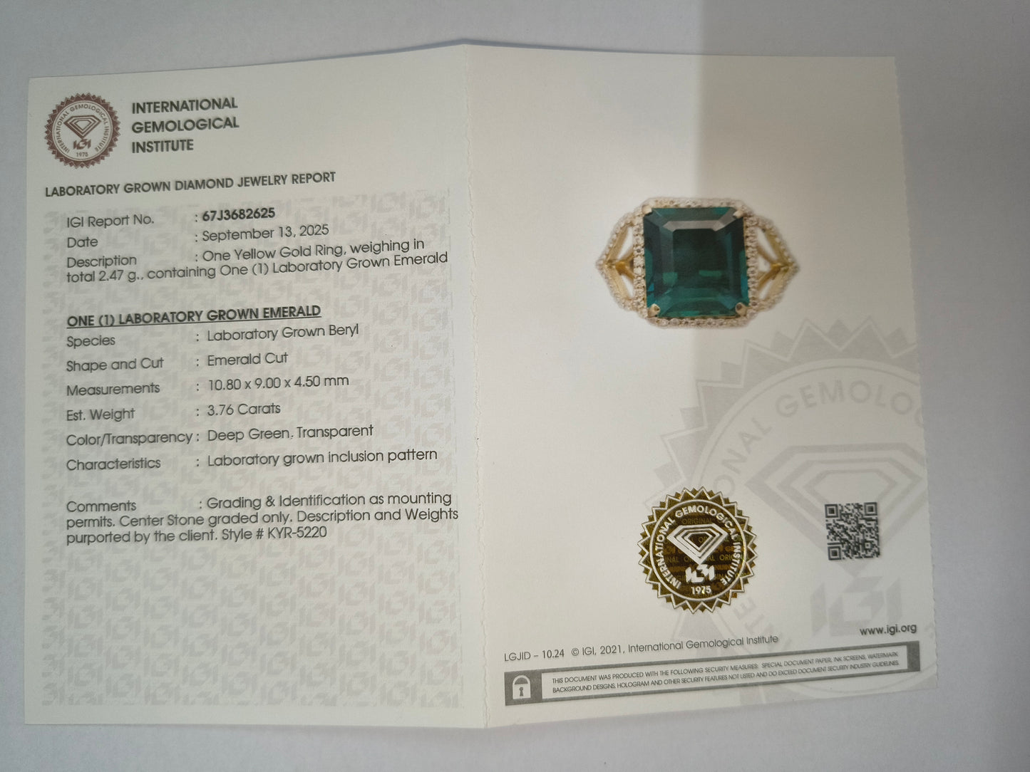 4.00 Ct Emerald Cut Lab Grown Emerald 14K Gold Ring