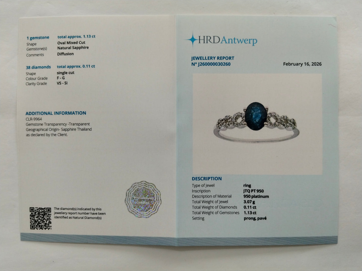 1.24 Ct Oval Mixed Cut Natural Sapphire 950 Platinum Ring
