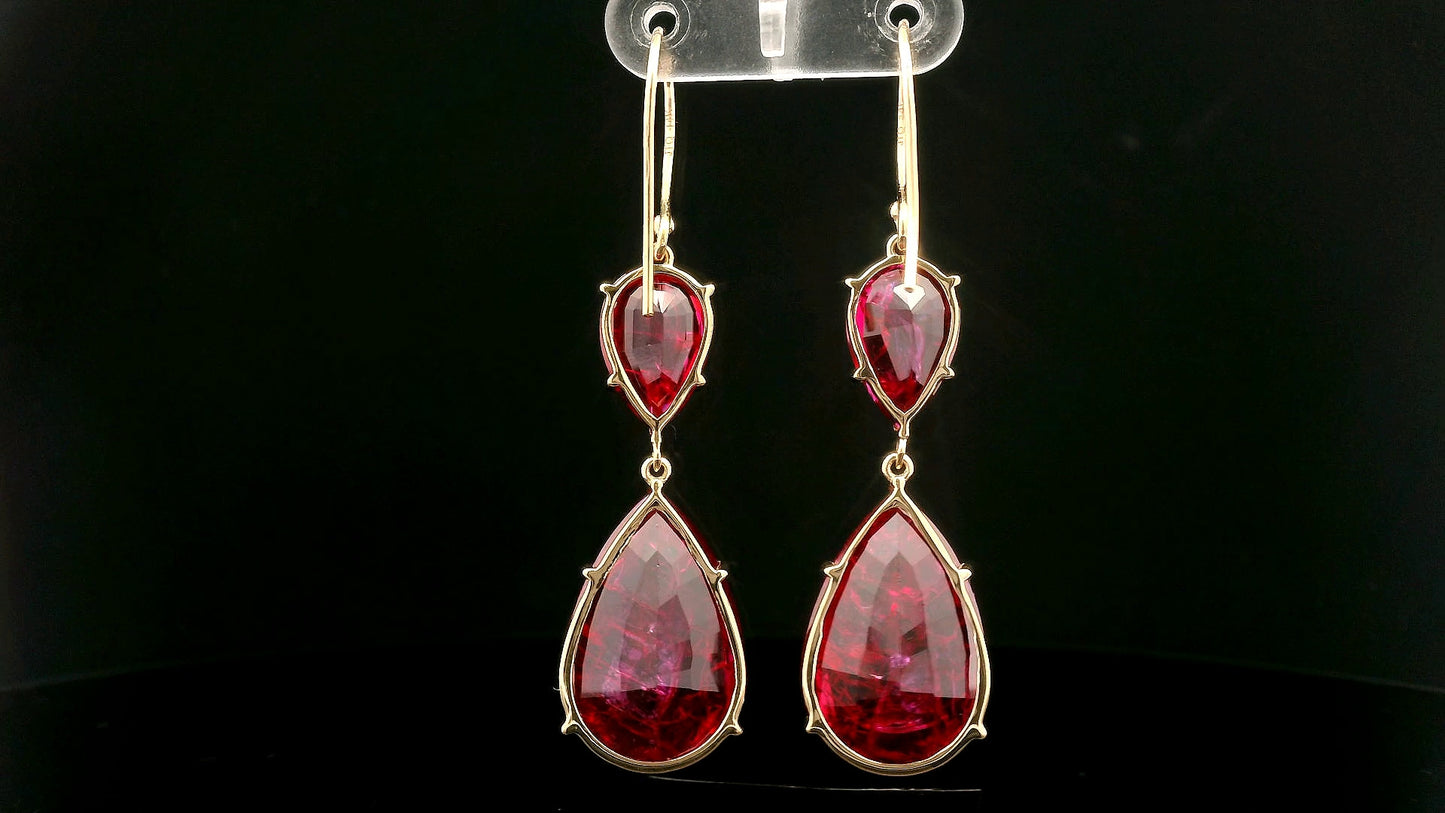 44.01 Ct Pear Lab Grown Ruby 14K Gold Earrings