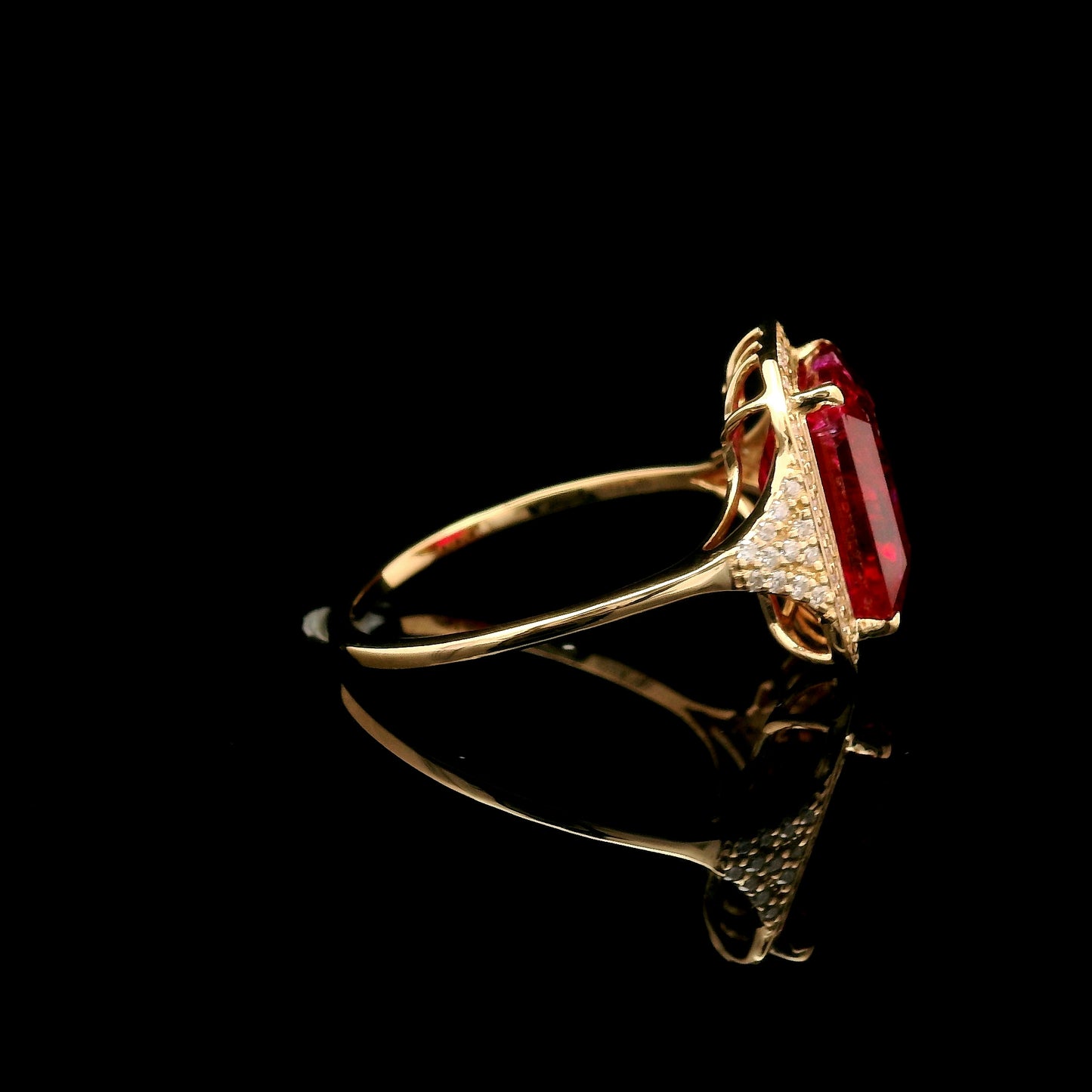 5.62 Ct Emerald Cut Lab Grown Ruby 14K Gold Ring