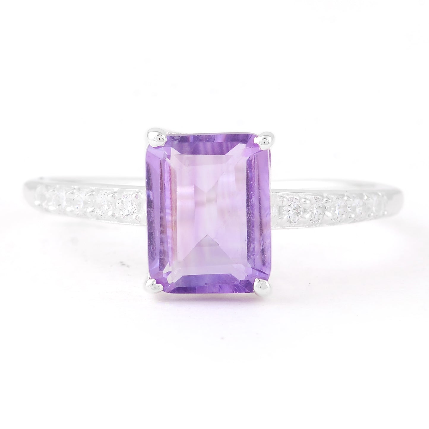 2.27 Ct Octagon Amethyst, Cubic Zirconia 925 Sterling Silver Ring