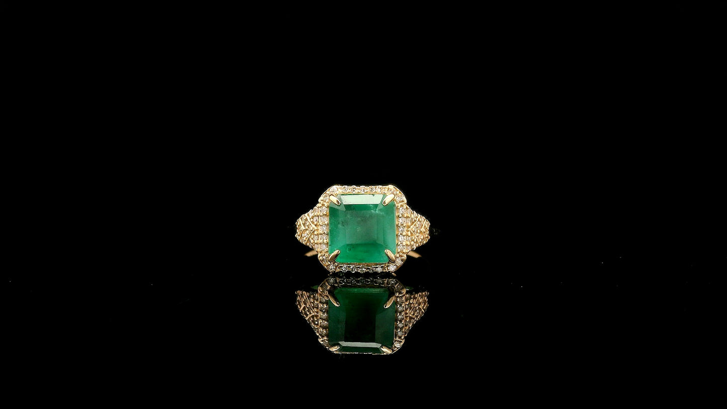 2.42 Ct Octagon Natural Emerald 14K Gold Ring