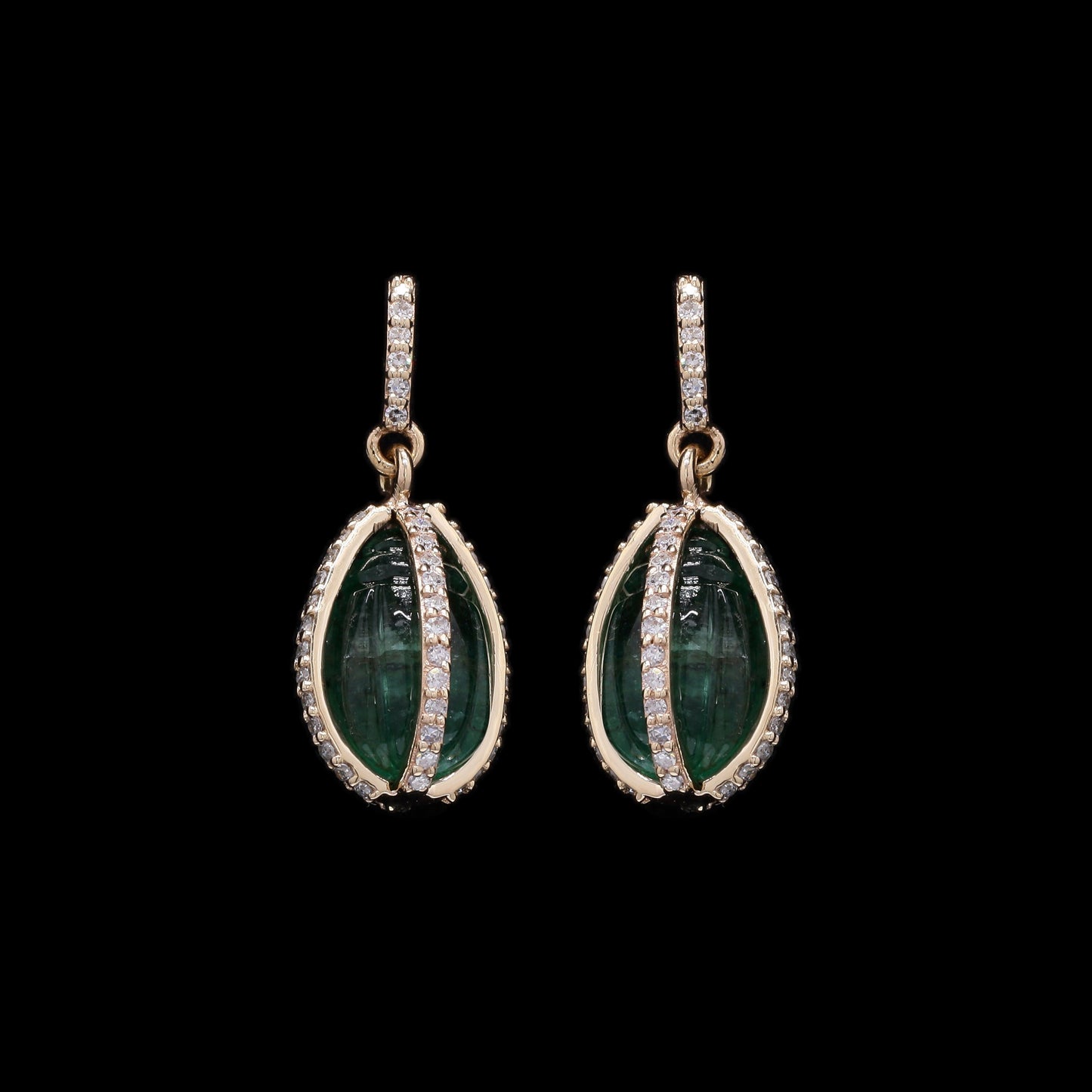 5.44 Ct Drop Carving Natural Emerald 14K Gold Earrings