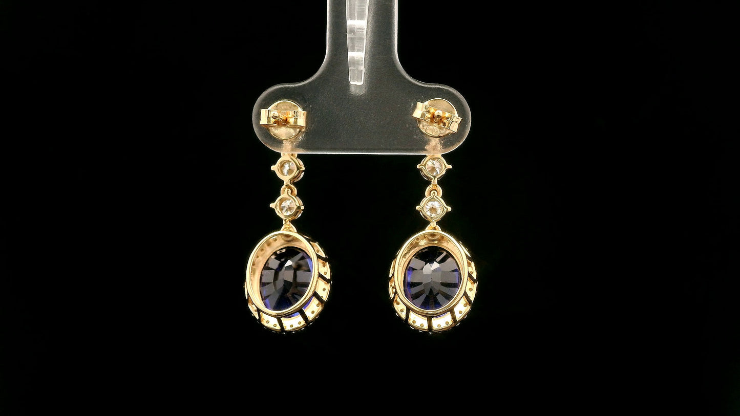8.68 Ct Oval Lab Grown Blue Sapphire 14K Gold Earrings
