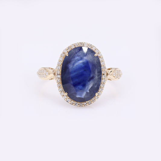 5.36 Ct Oval Mixed Cut Natural Corundum Sapphire 14K Gold Ring