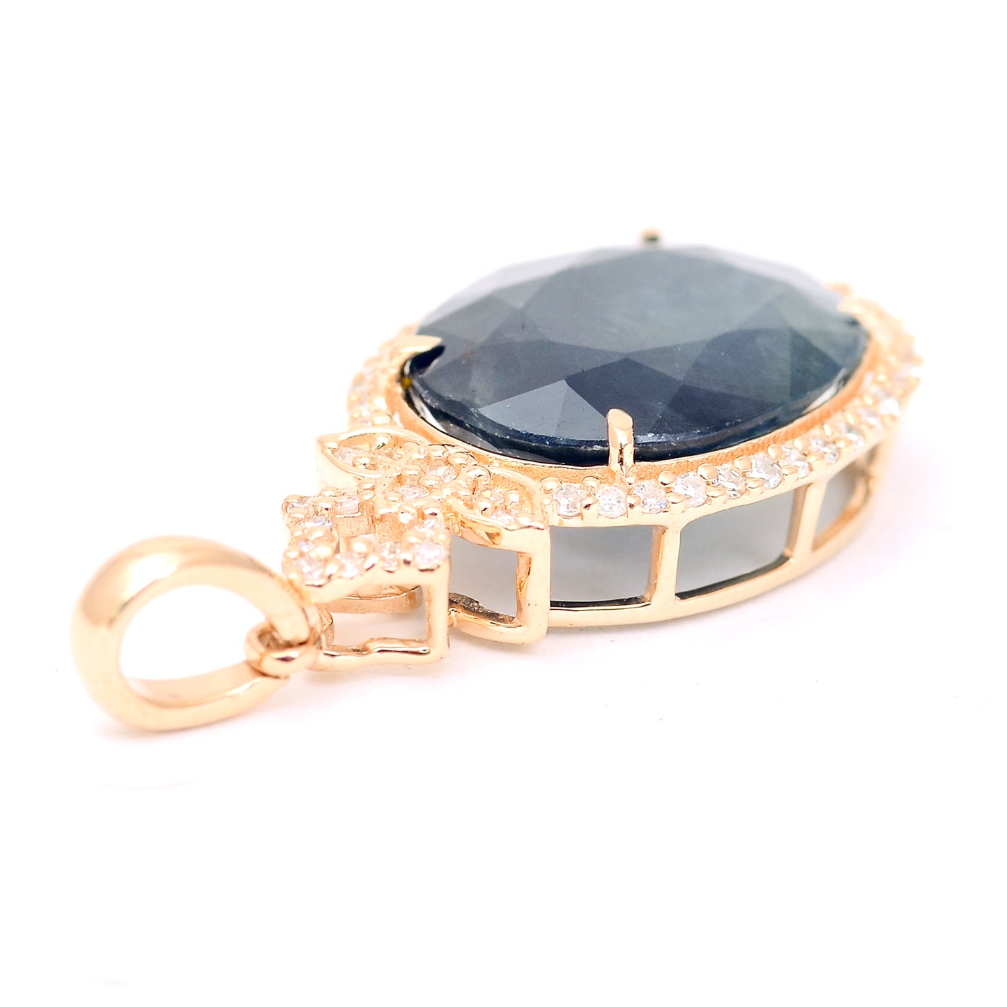 5.10 Ct Oval Mixed Cut Natural Sapphire 14K Gold Pendant