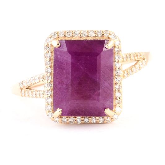 5.32 Ct Emerald Cut Natural Corundum Ruby 14K Gold Ring