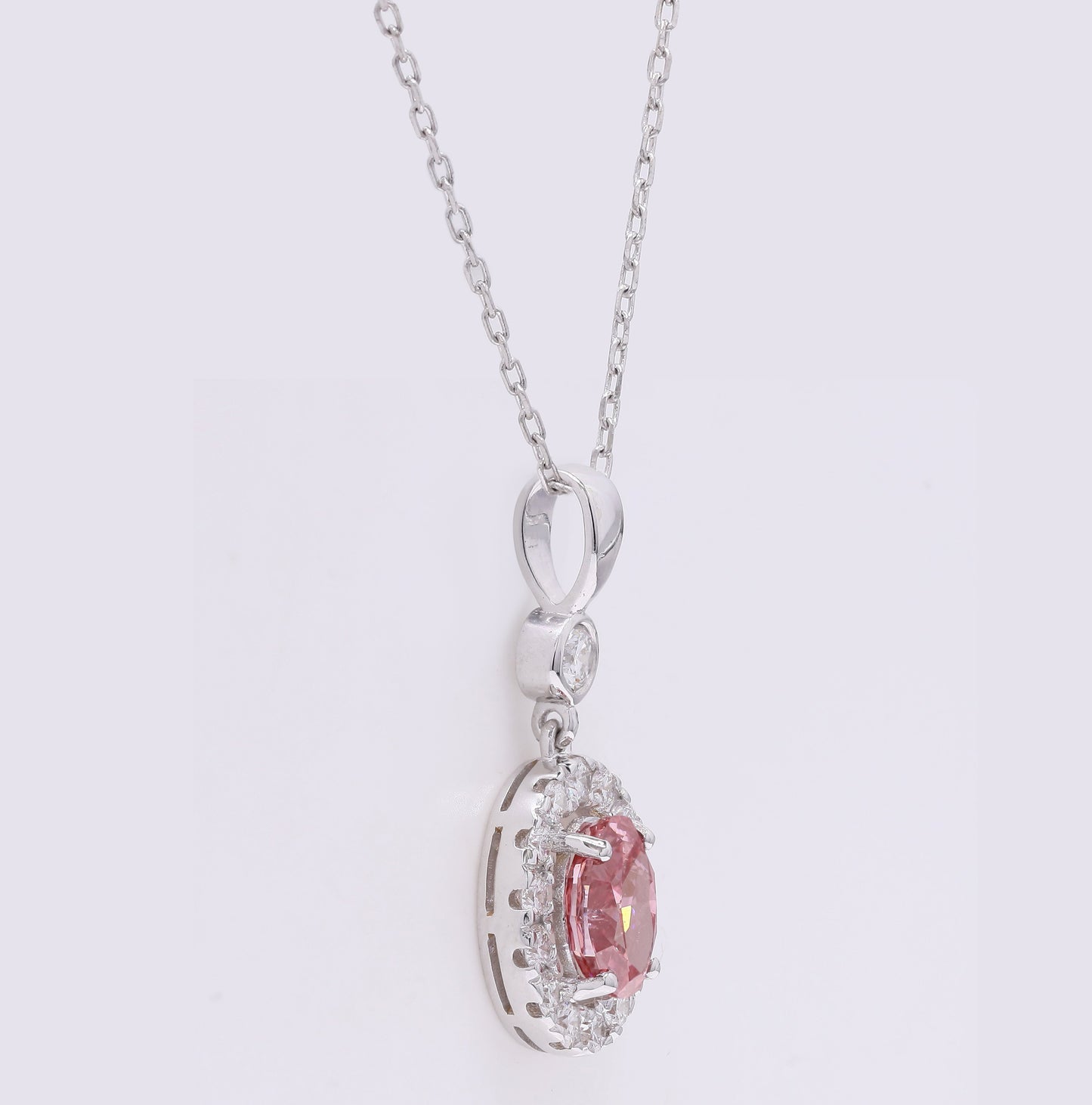 1.47 Carats Fancy Vivid Pink Lab Grown Diamond 14K Gold Pendant