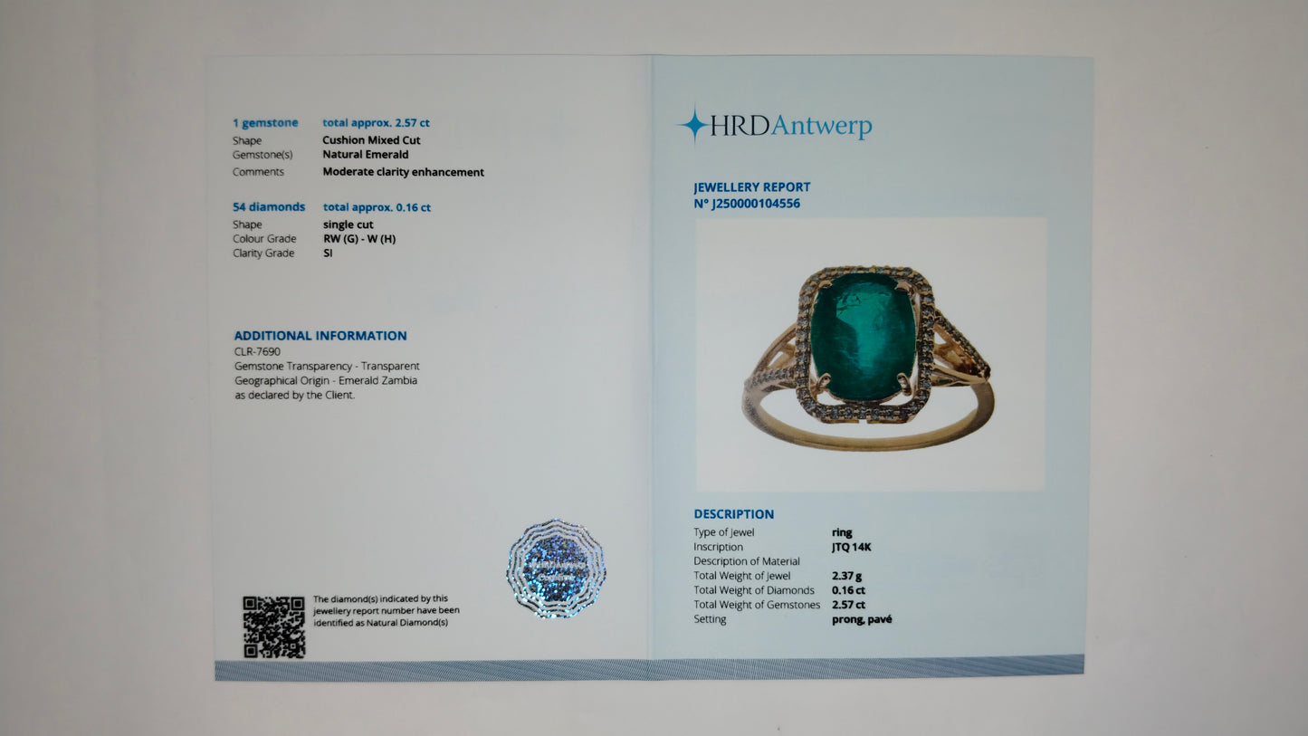 2.73 Ct Oval Mixed Cut Natural Emerald 14K Gold Ring