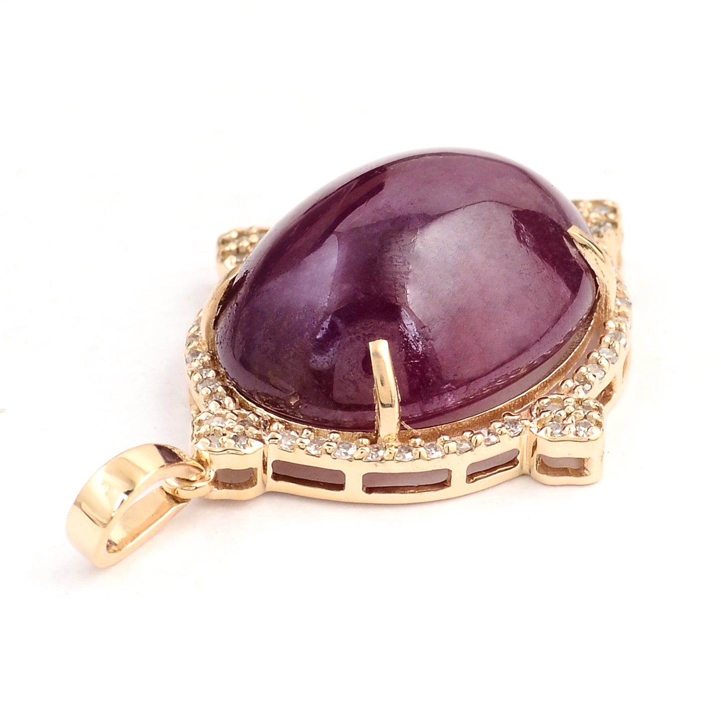 13.42 Ct Oval Cabochon Natural Corundum Ruby 14K Gold Pendant
