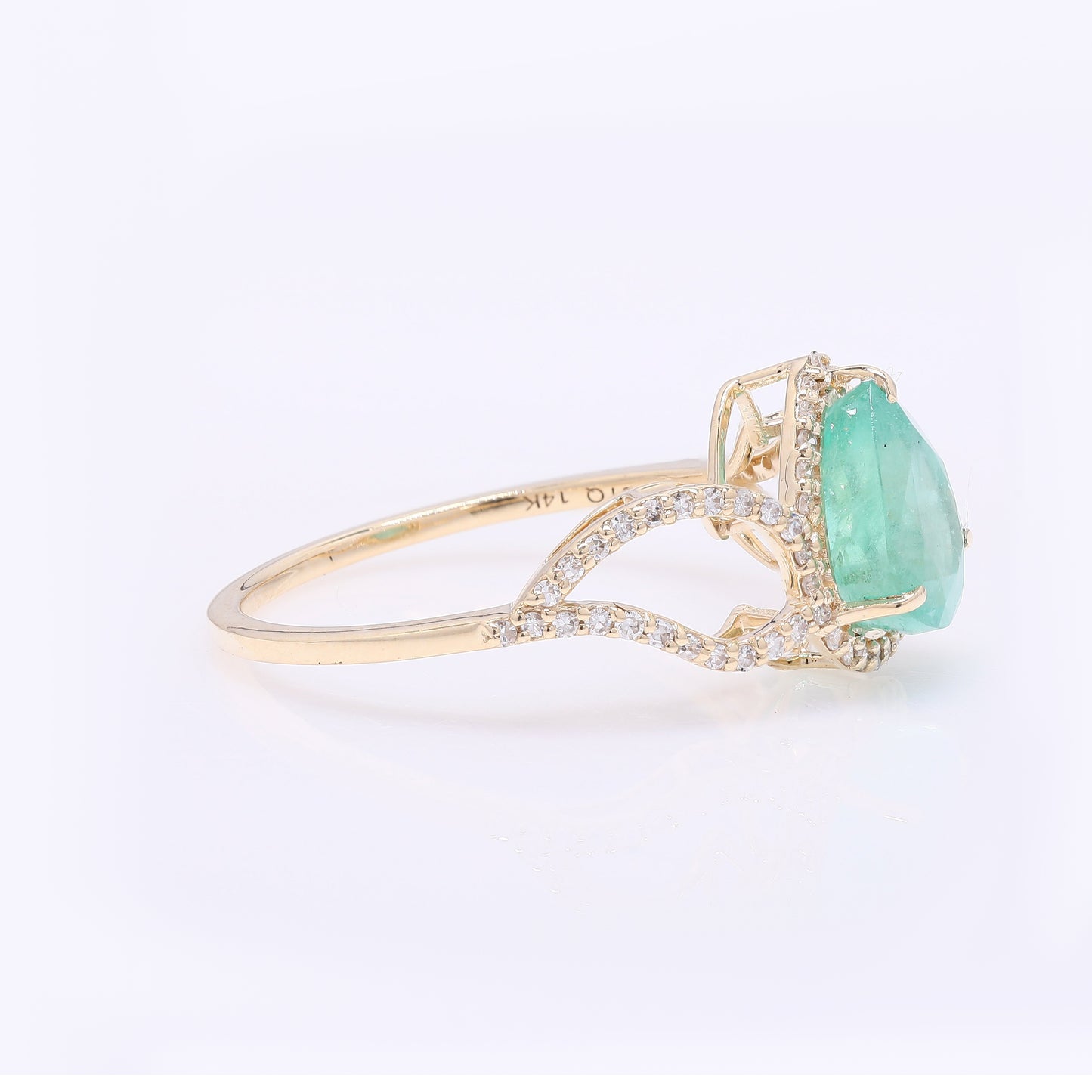 2.13 Ct Pear Mixed Cut Natural Emerald 14K Gold Ring