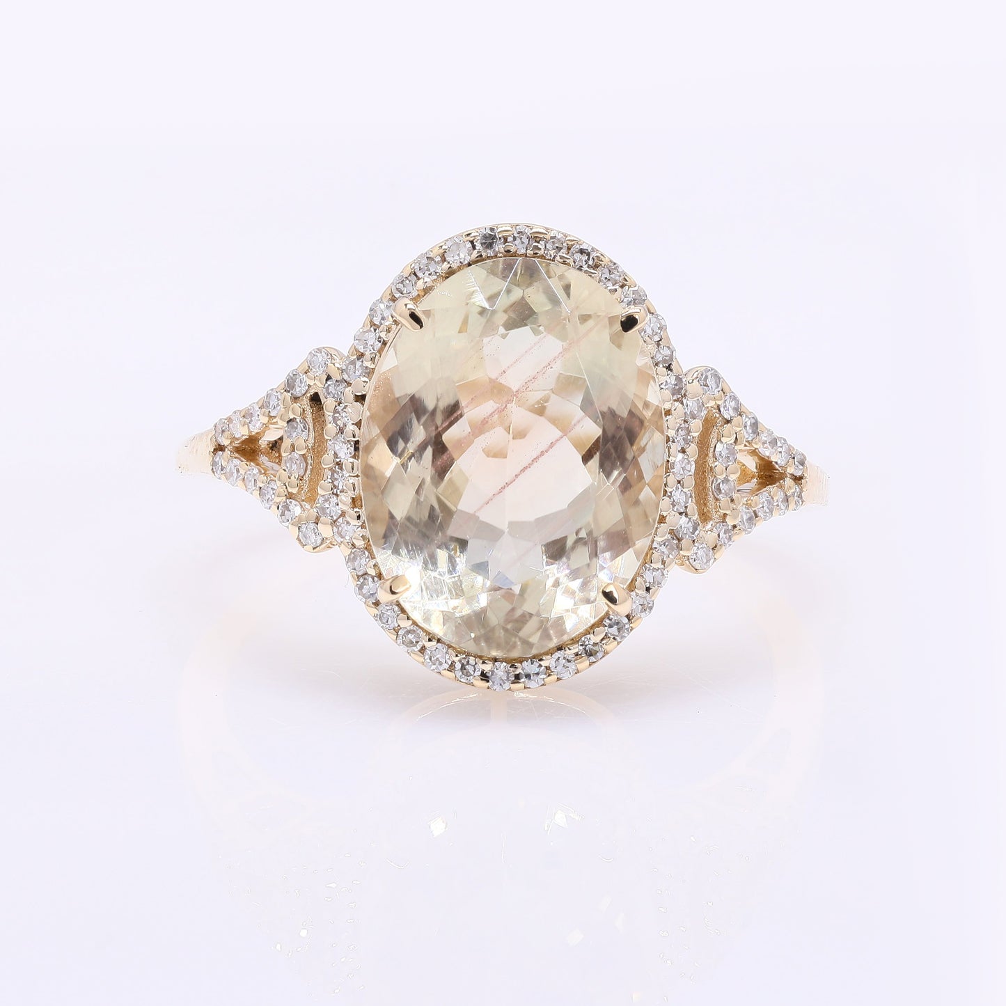 4.18 Ct Oval Mixed Cut Natural Sunstone 14K Gold Ring