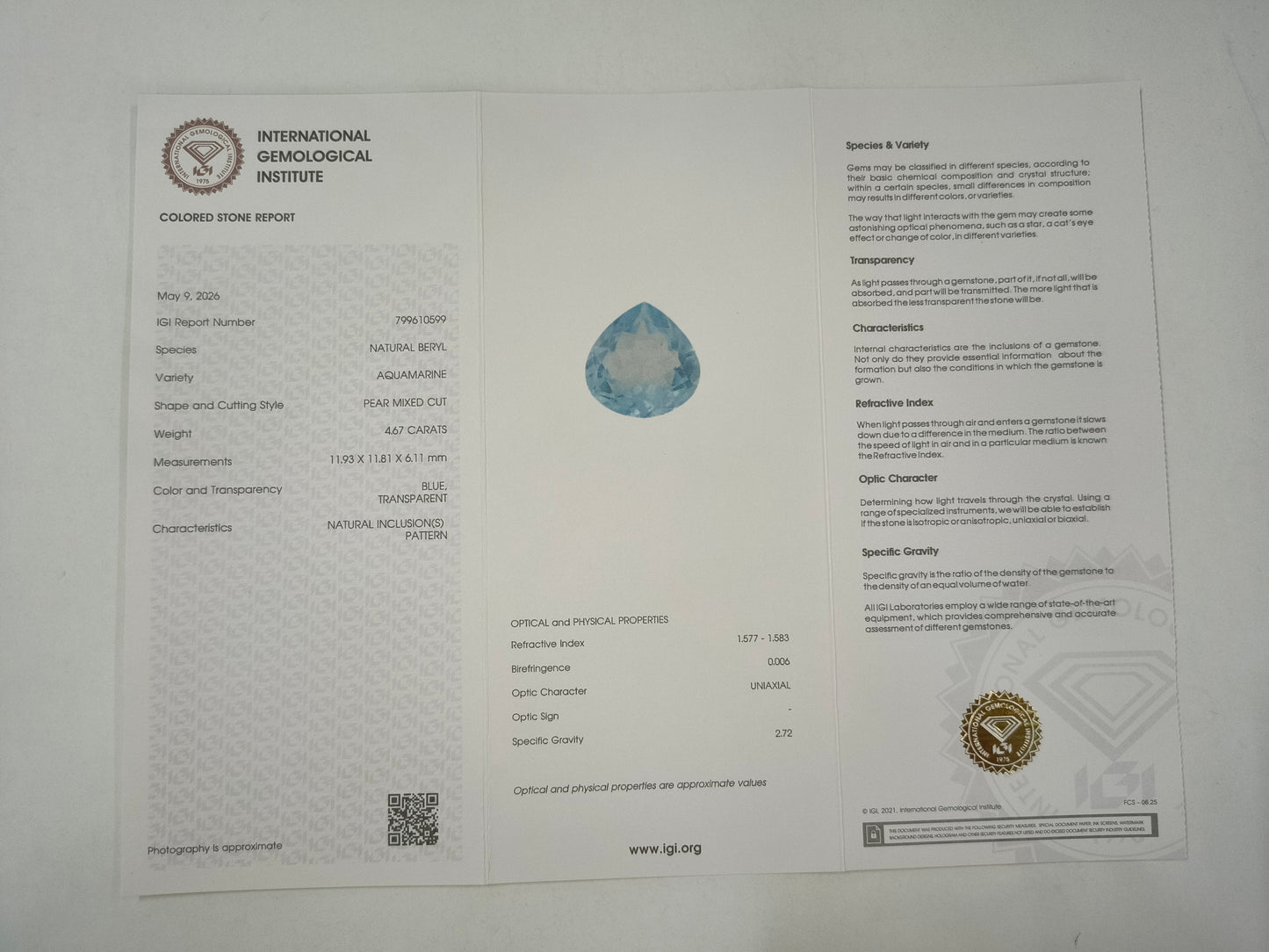 4.67 Natural Beryl Aquamarine Pear Mixed Cut Gemstone