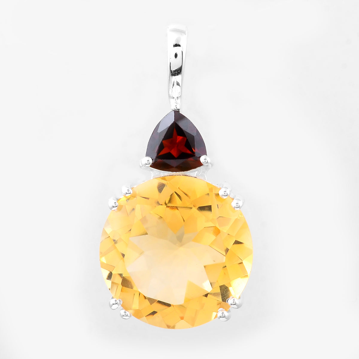 6.53 Ct Round Citrine, Garnet, Cubic Zirconia 925 Sterling Silver Pendant