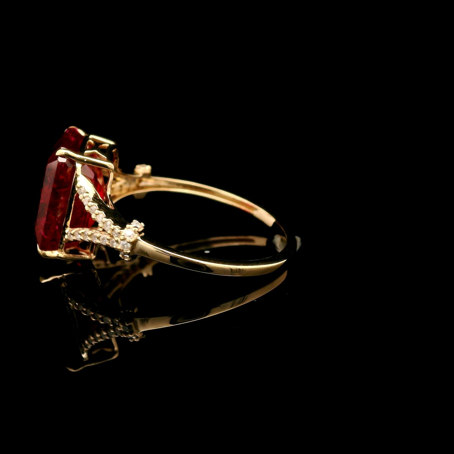 5.94 Ct Emerald Cut Lab Grown Ruby 14K Gold Ring