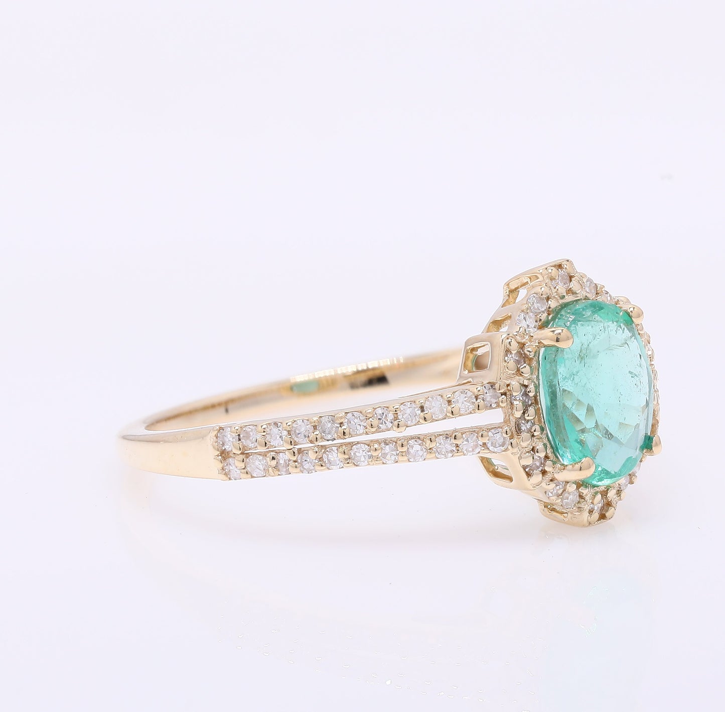 1.02 Ct Oval Mixed Cut Natural Emerald 14K Gold Ring