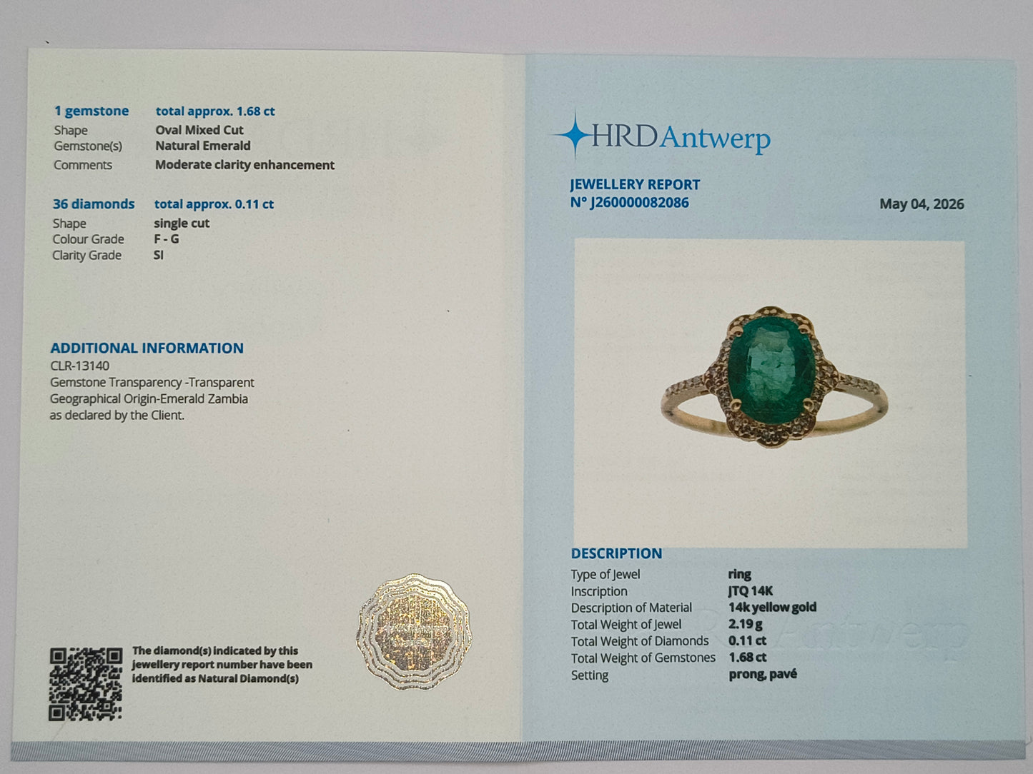 1.79 Ct Oval Mixed Cut Natural Emerald 14K Gold Ring