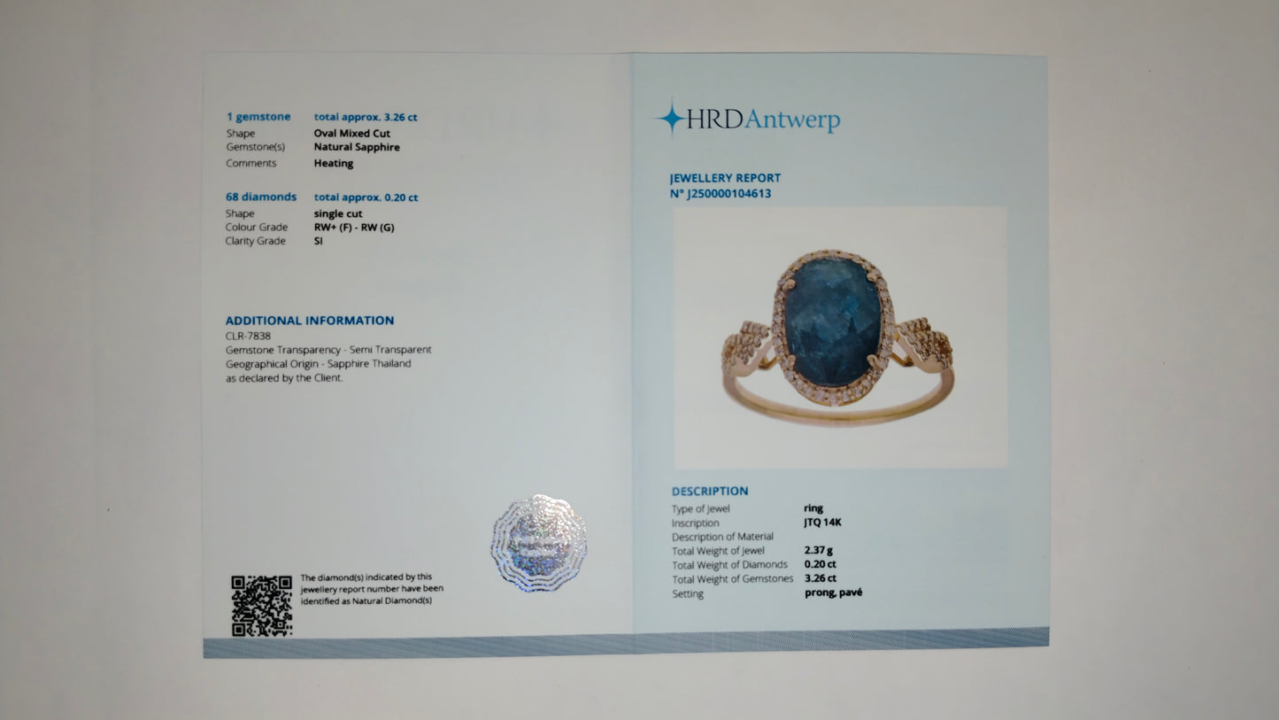 3.46 Ct Oval Mixed Cut Natural Sapphire 14K Gold Ring