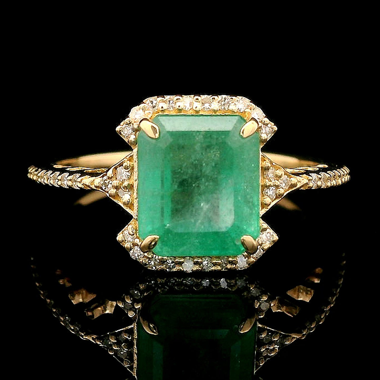 2.52 Ct Octagon Step Cut Natural Emerald 14K Gold Ring