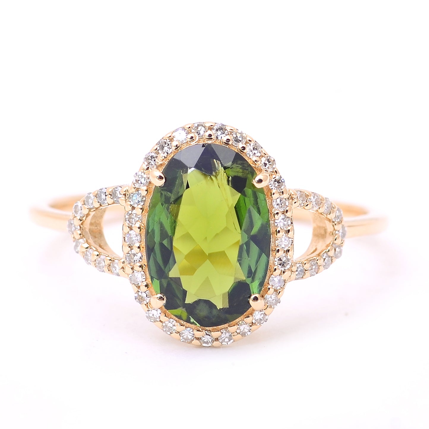 1.55 Ct Oval Mixed Cut Natural Tourmaline 14K Gold Ring