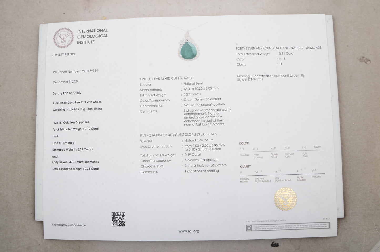 6.77 Ct Pear Natural Beryl Emerald 14K Gold Pendant