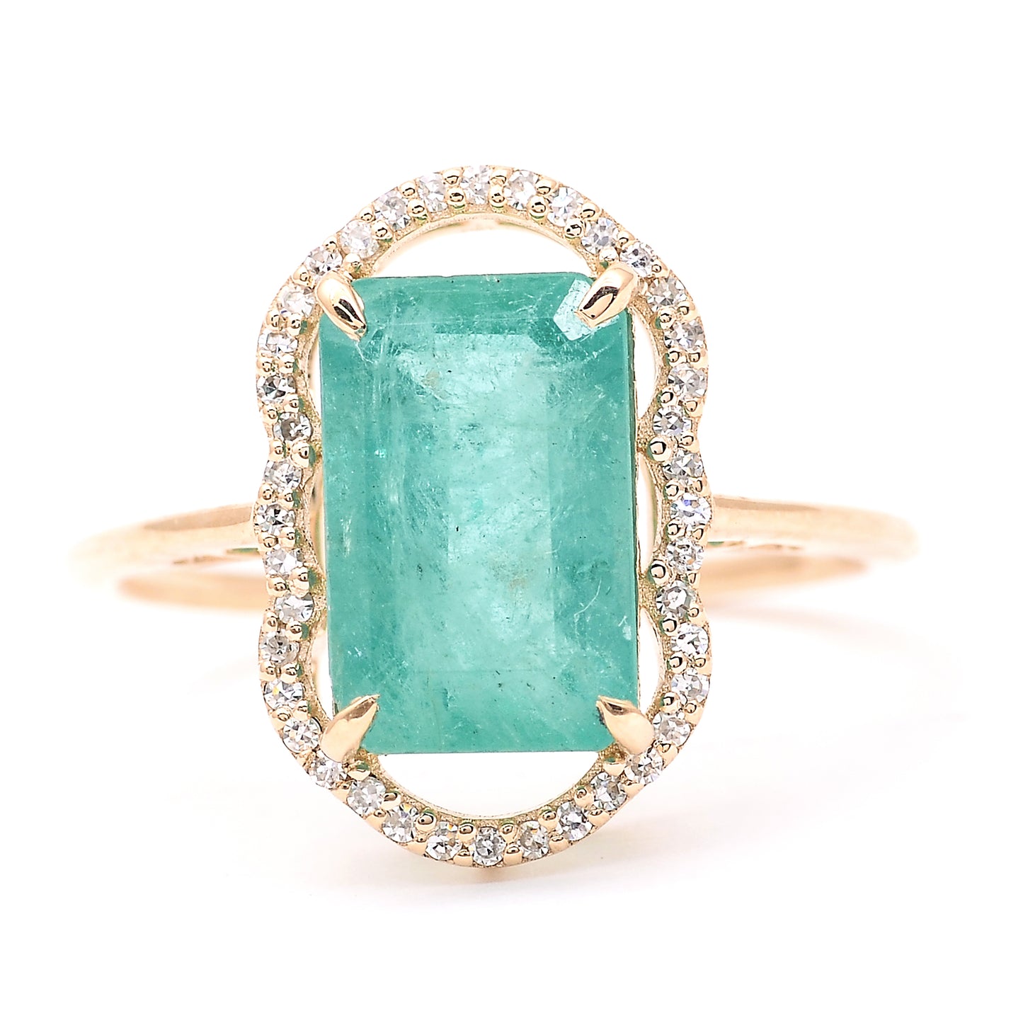 3.31 Ct Octagon Step Cut Natural Emerald 14K Gold Ring